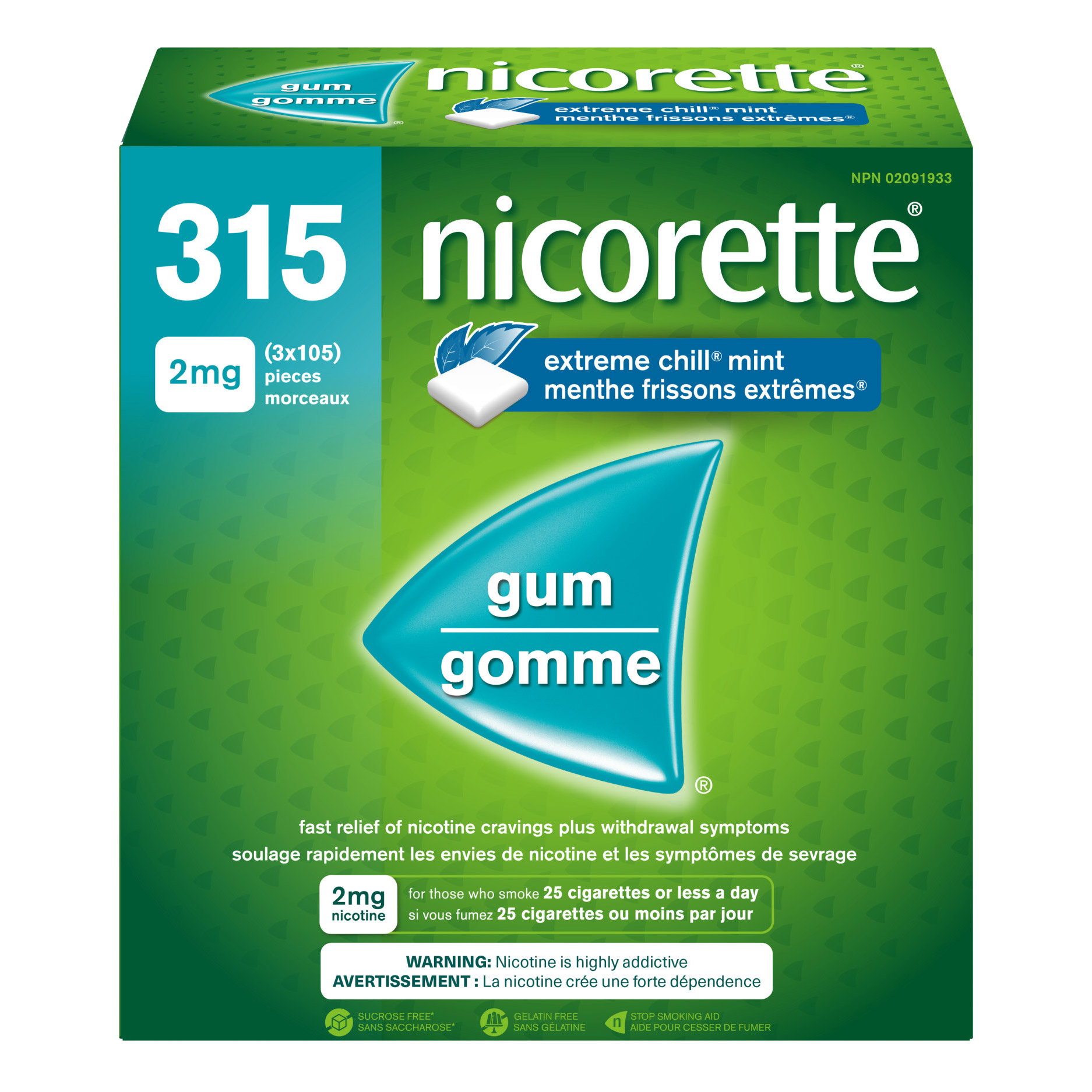 Nicorette Extreme Chill 2mg Mint Gum, 3 x 105 pieces