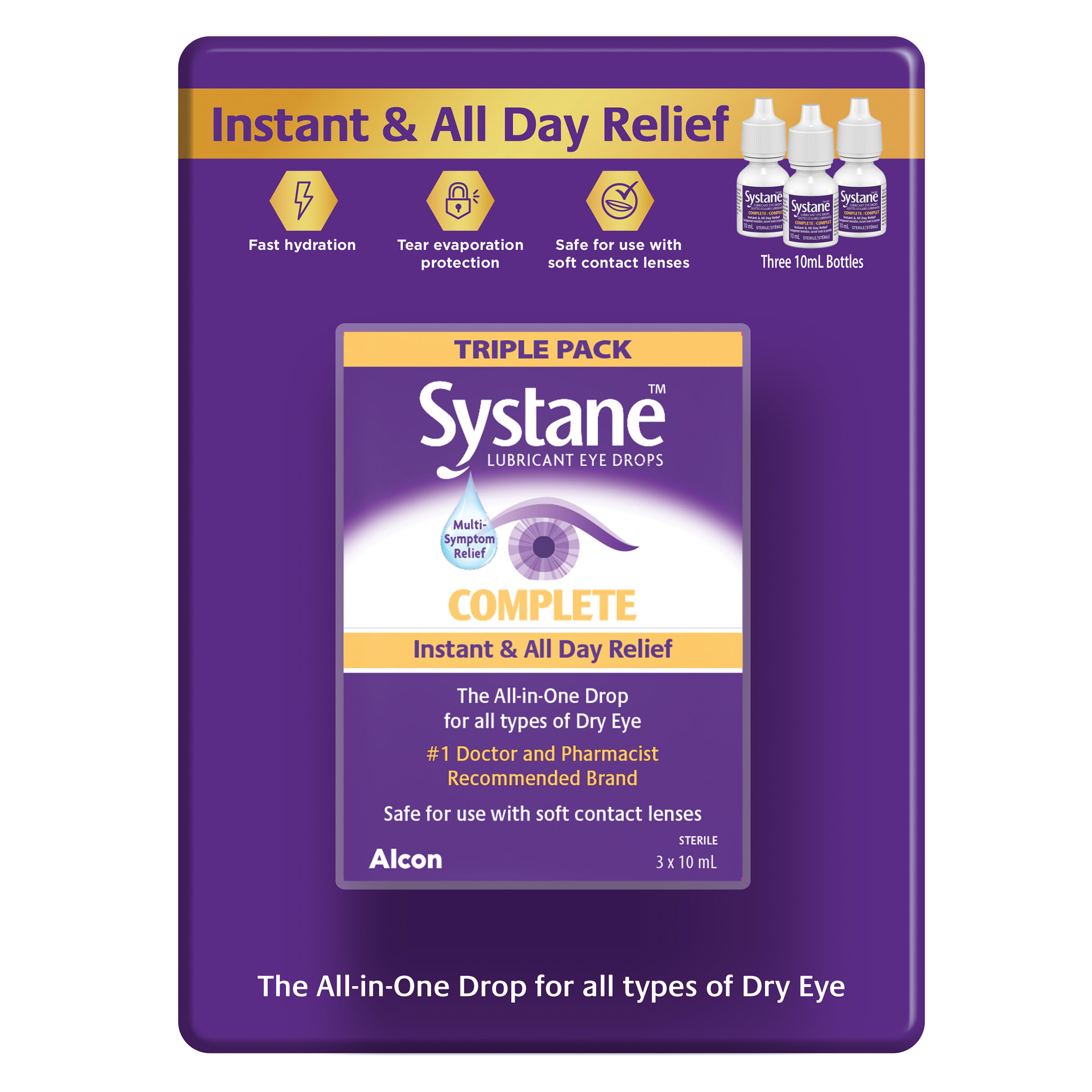 Systane Complete-lubricant Eye Drops, 3 × 10 mL Bottles