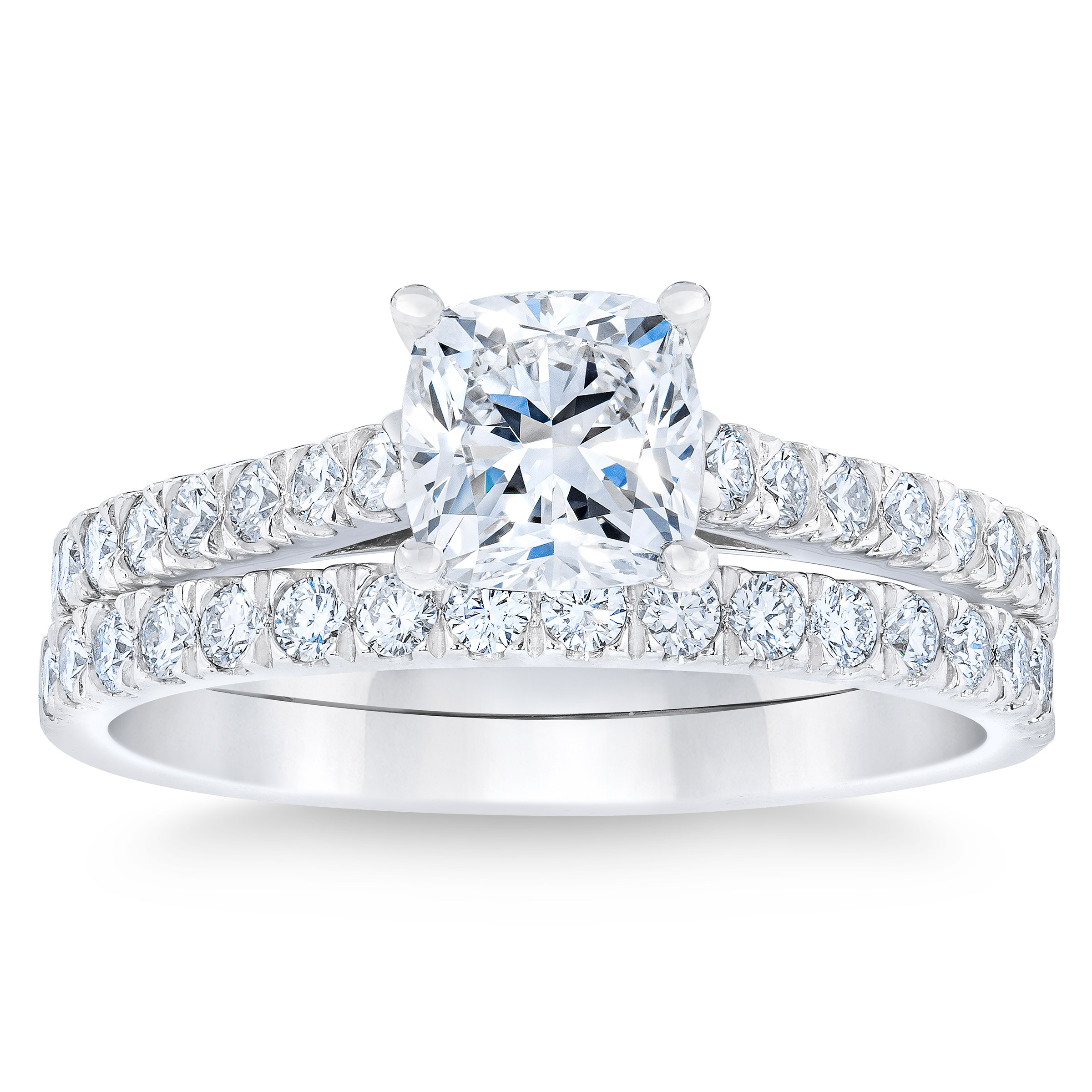 Cushion Cut 1.64 ctw VS1 Clarity  G Color Diamond Platinum Wedding Set