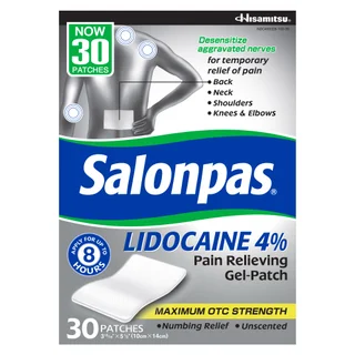 Salonpas LIDOCAINE 4% Pain Relieving Gel-Patch, 30 Patches