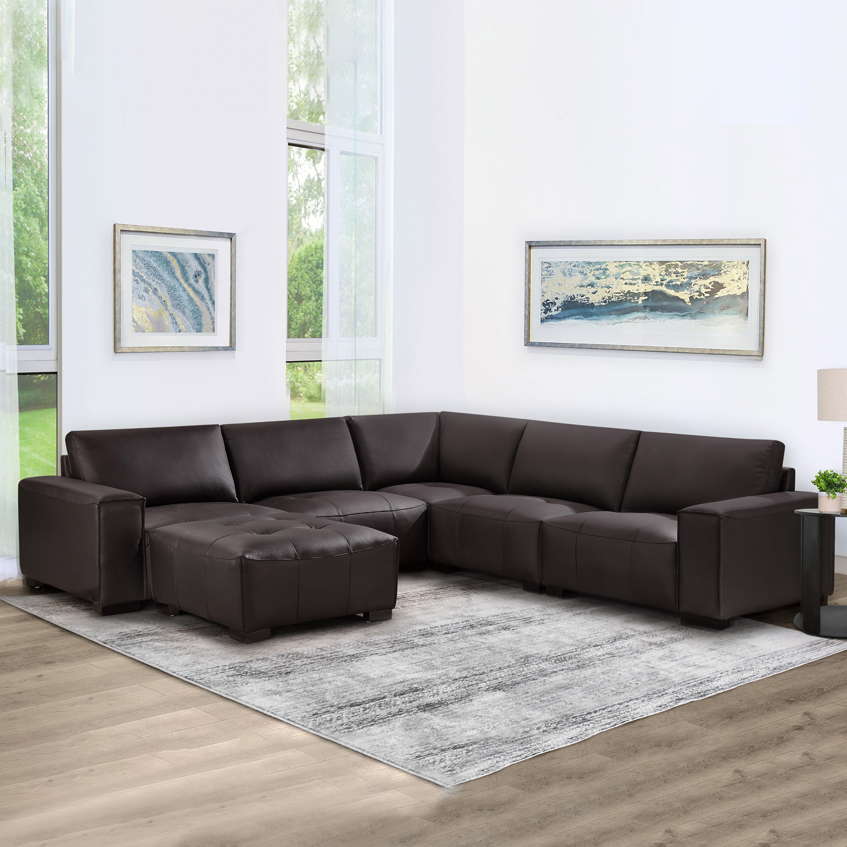 Teagan 6-piece Leather Modular Sectional with Ottoman