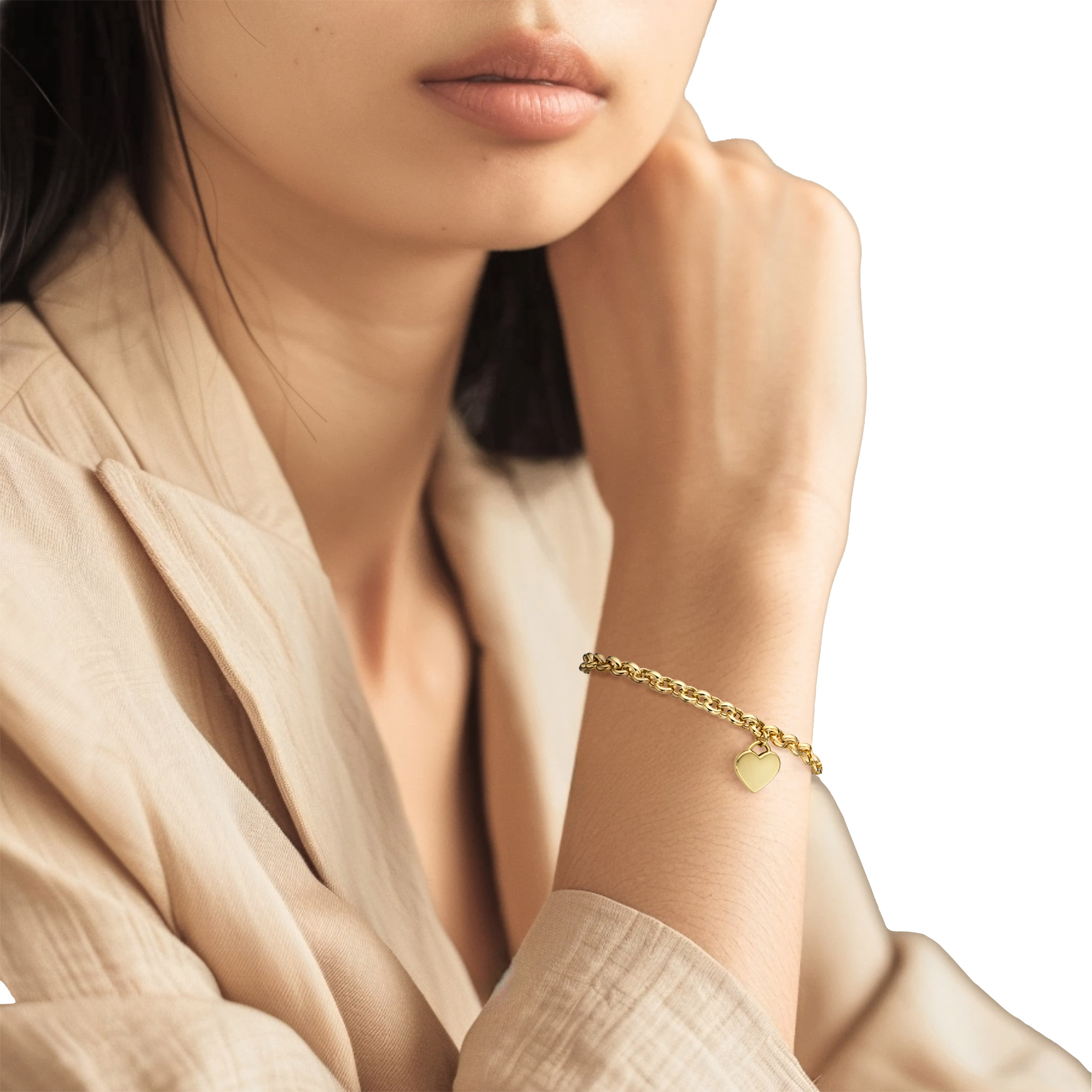 14kt Yellow Gold Heart Charm Rolo Bracelet | Costco