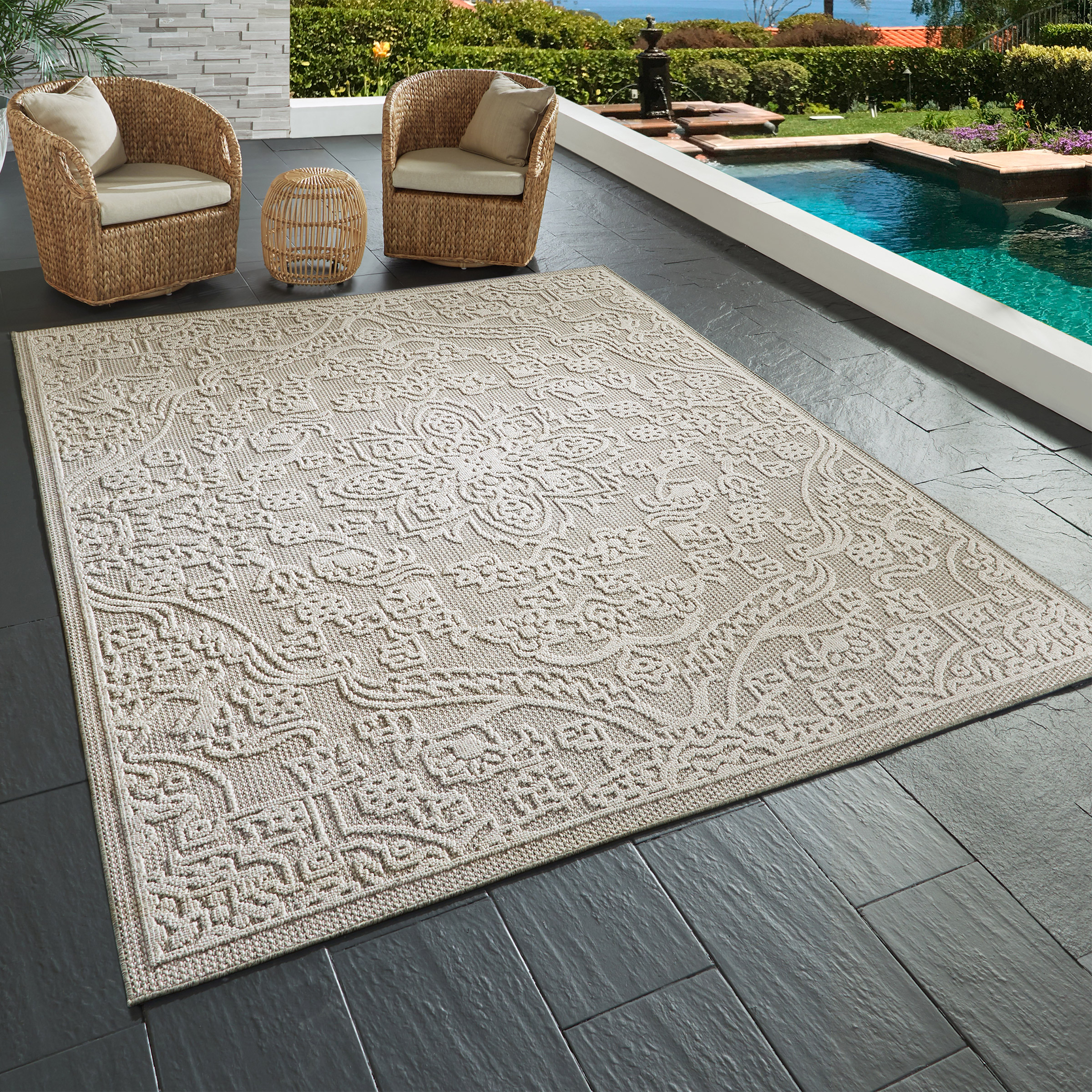 Nautica Bridgeport Medallion Grey Indoor/Outdoor Area Rug Costco