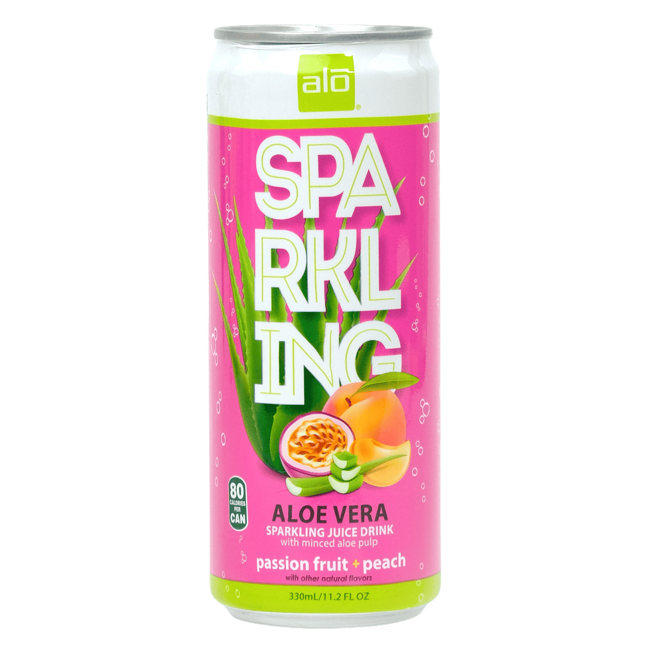 Alo Aloe Vera Sparkling Juice Drink, Passion Fruit + Peach, 11.2 fl oz,  12-count | Costco