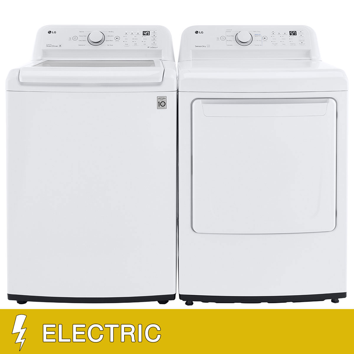 LG 4.5 cu. ft. Rear Control Top Load Washer and 7.3 cu. ft. Rear Control ELECTRIC Dryer with Sensor Dry