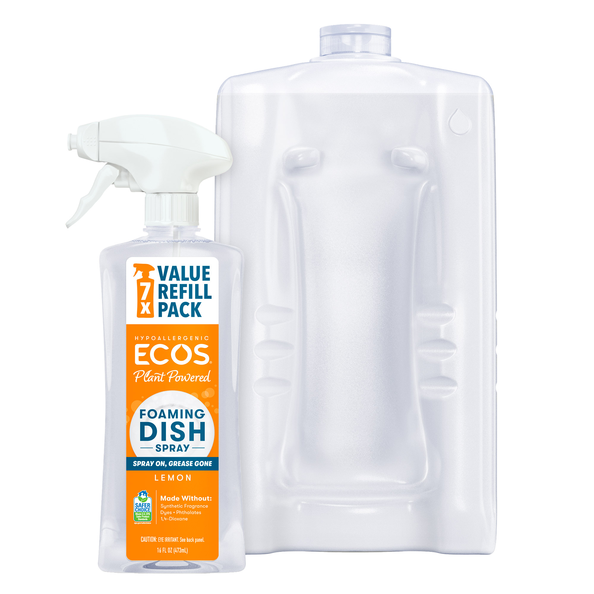 ECOS Foaming Dish Soap Spray  Lemon  16 fl oz + 96 fl oz Refill