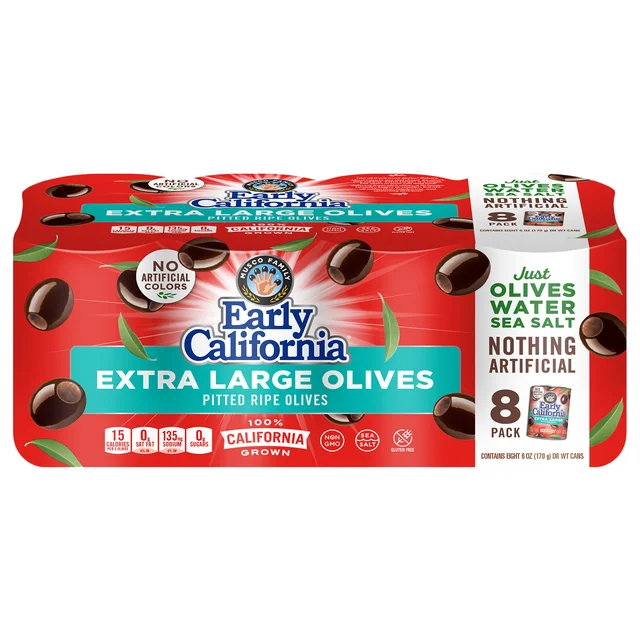 EARLY CALIFORNIA EXTRA LARGE OLIVES 8 PACK 6 OUNCES EACH