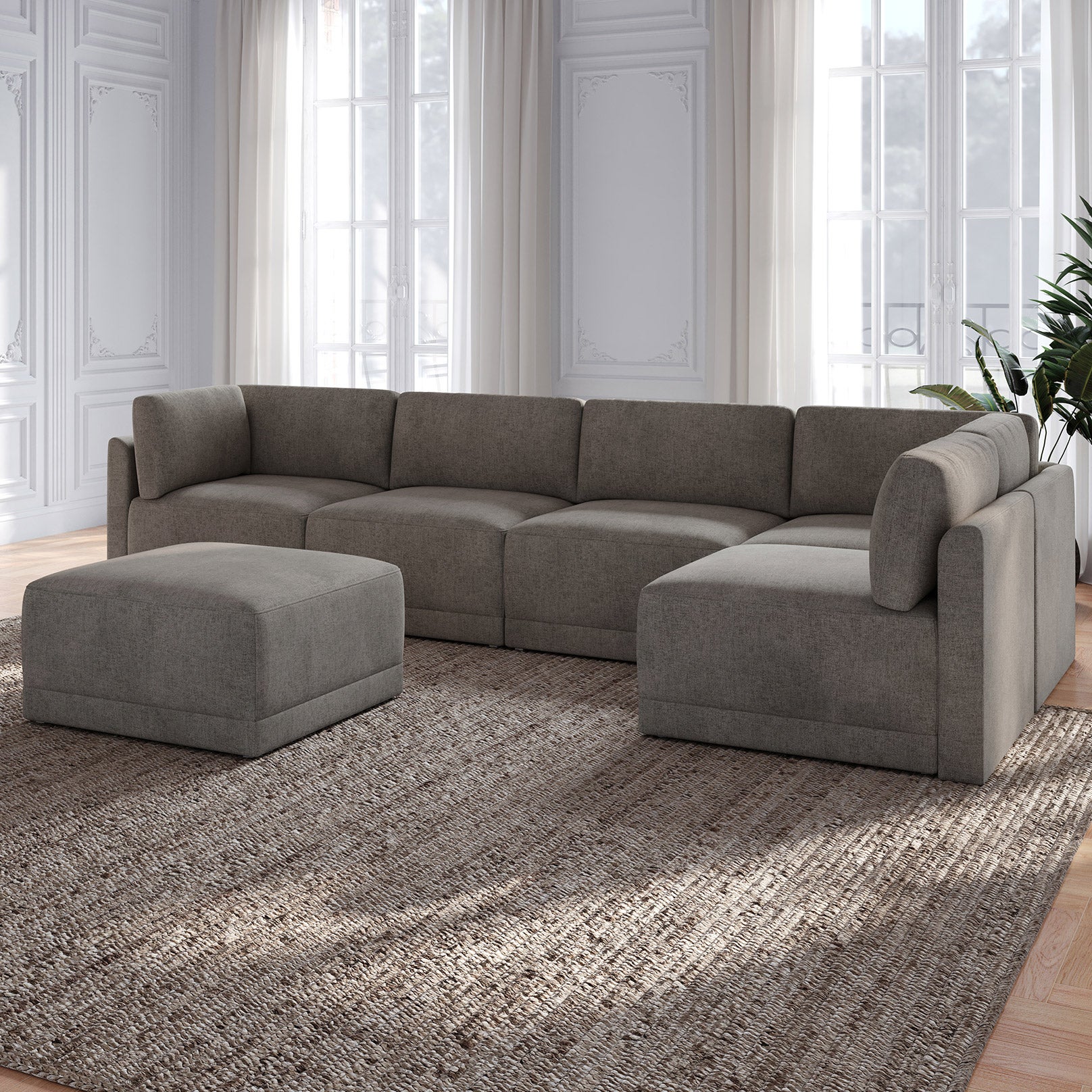 Thomasville Fallon Modular Sectional 6-piece Gray with Ottoman