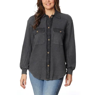BRIGGS WOMEN'S BUTTON FRONT WAFFLE SHIRT