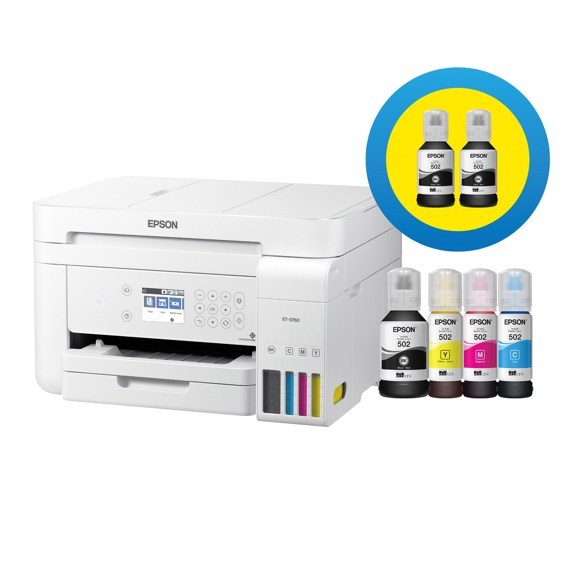 Epson EcoTank ET-3760 Special Edition All-in-One Wireless Printer with Two Bonus Black Ink Bottles