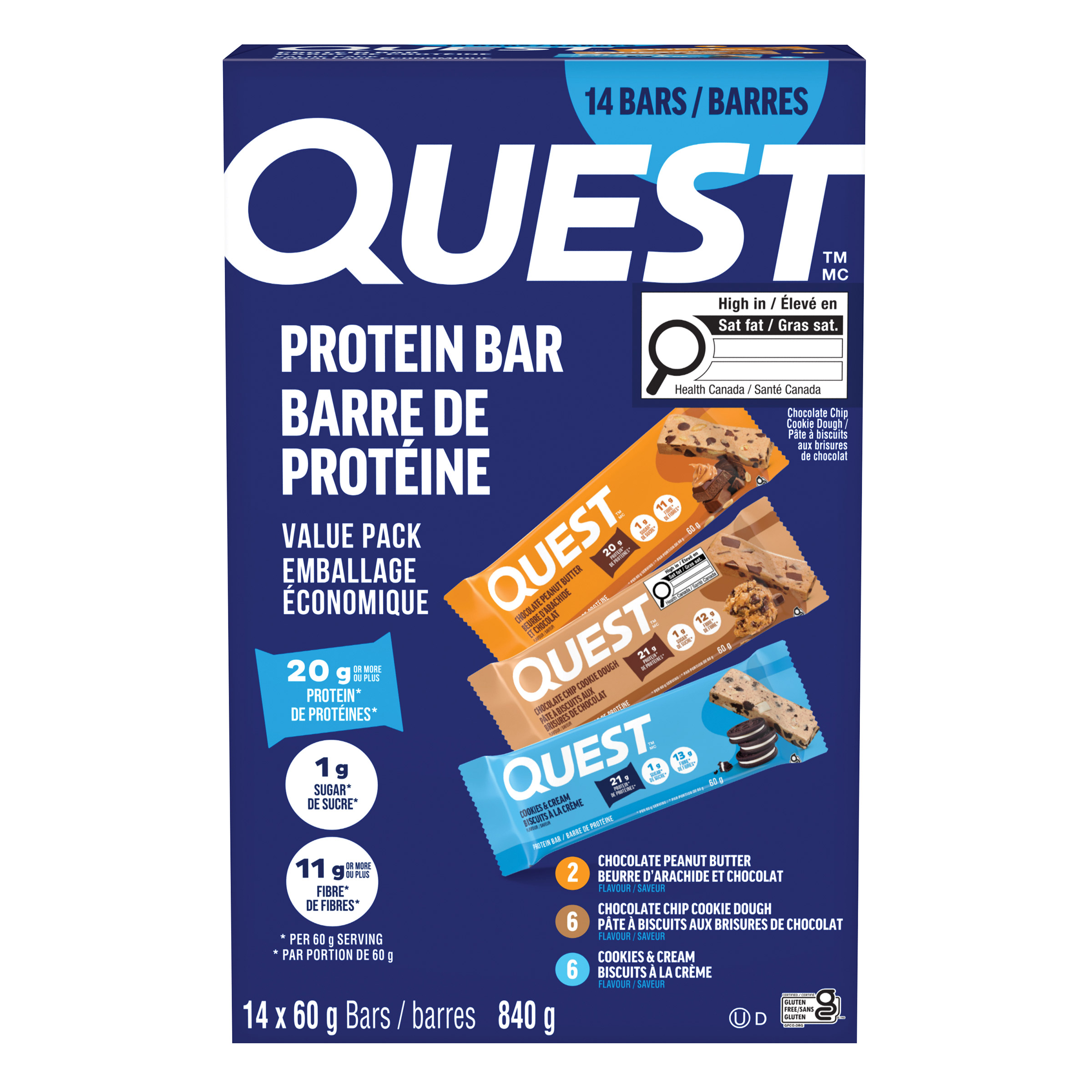 Quest Protein Bars Variety Pack, 14 × 60 g