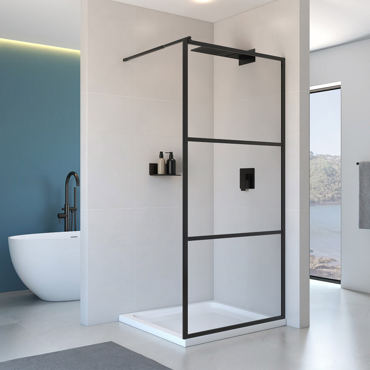 Appollo Ronnie 36 in. × 75 in. Modular Walk In Shower Screen in Matte Black
