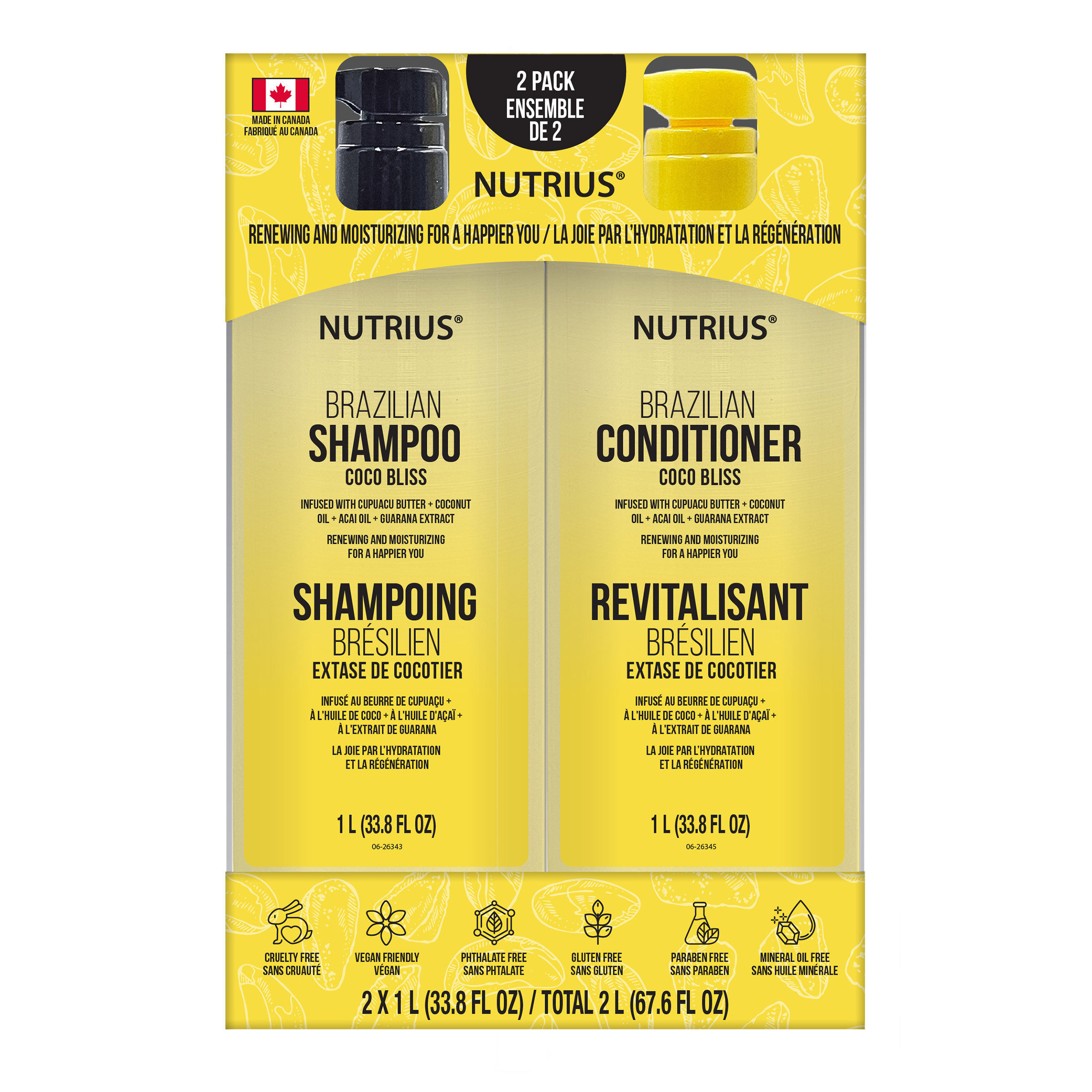 Nutrius Brazilian Shampoo and Conditioner, 2 x 1 L 