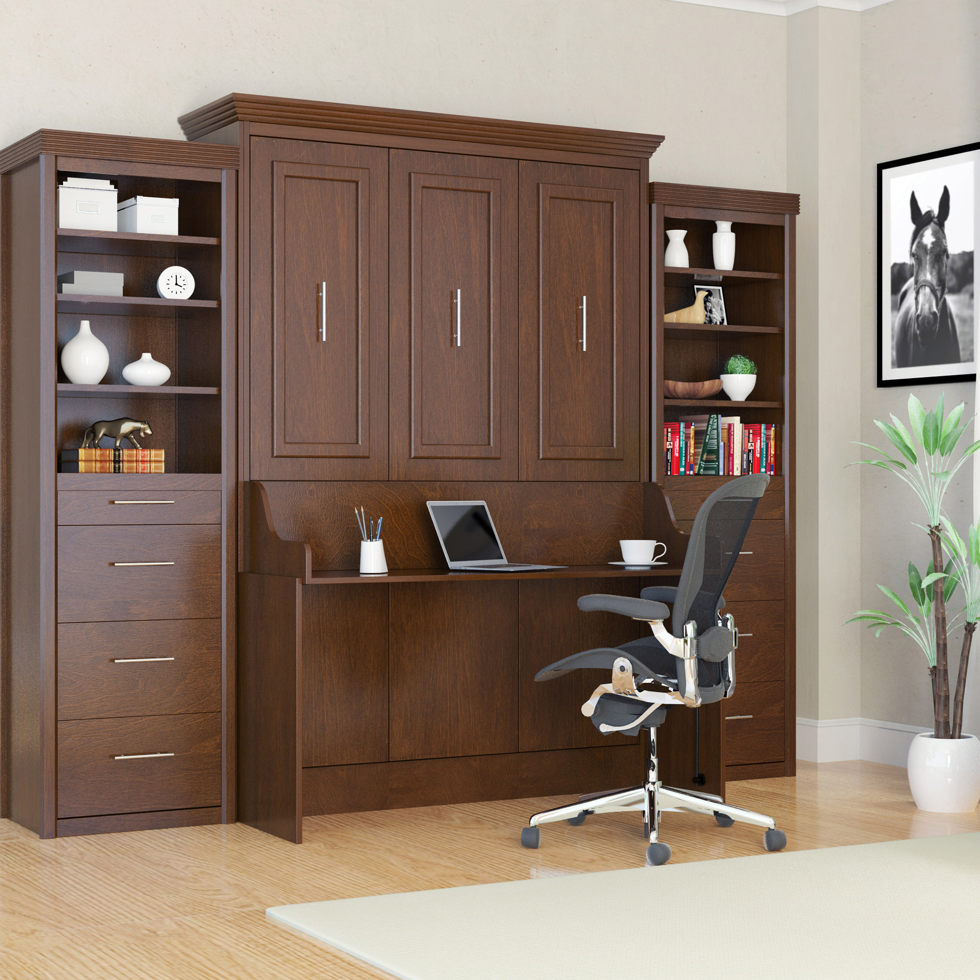 Bed & Room Porter Full Portrait Wall Bed with Desk and Two Side Towers