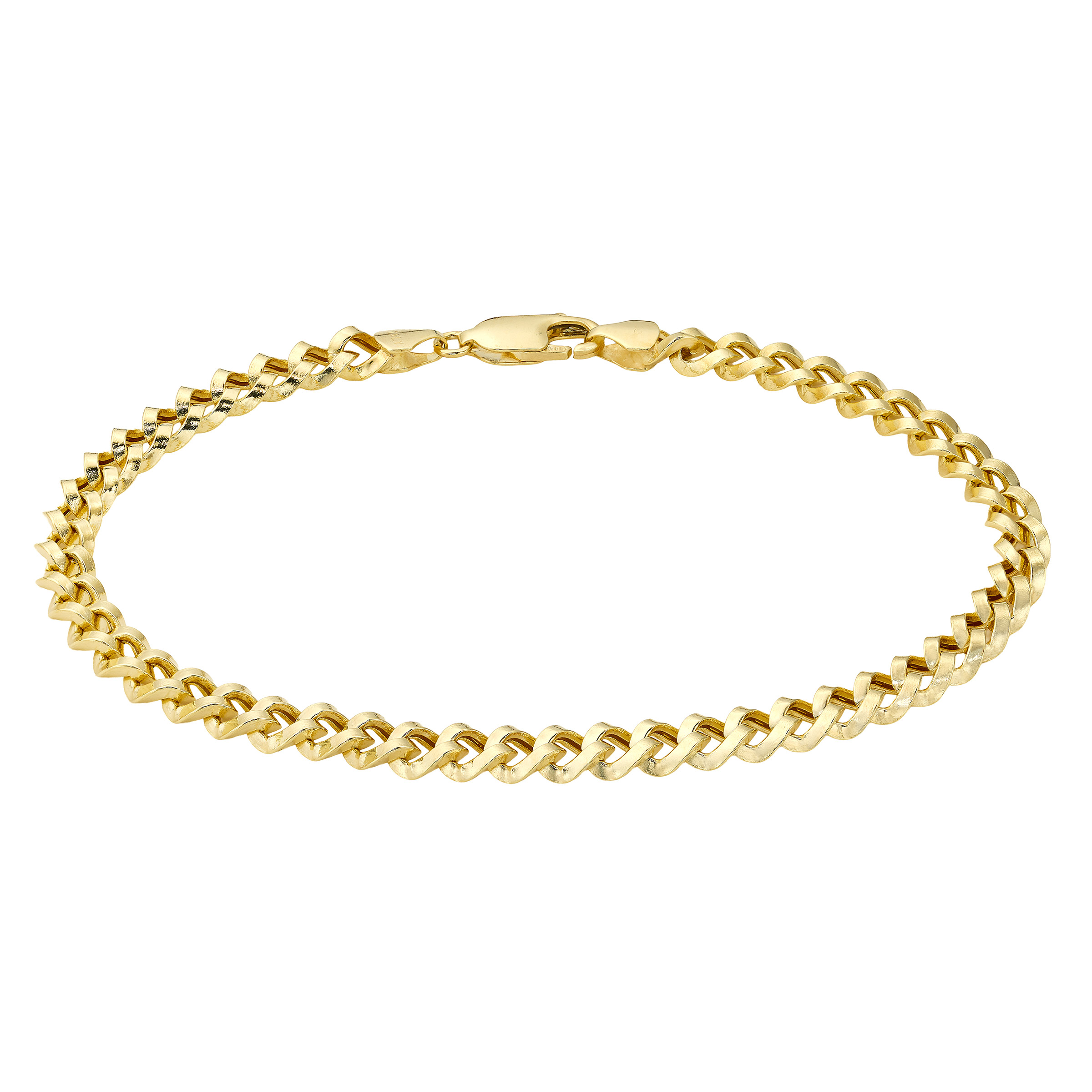 High Polish Hollow Triple Curb Bracelet in Yellow Gold