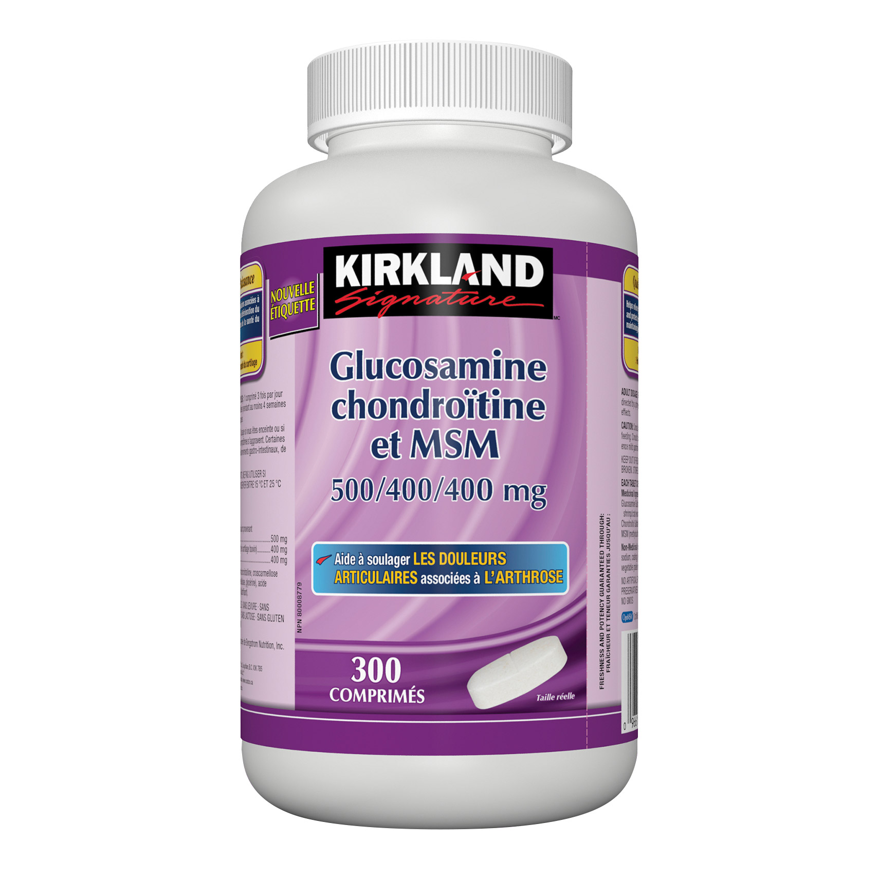 Kirkland Signature – Glucosamine, chondroïtine et MSM 500/400/400 mg, 300 comprimés