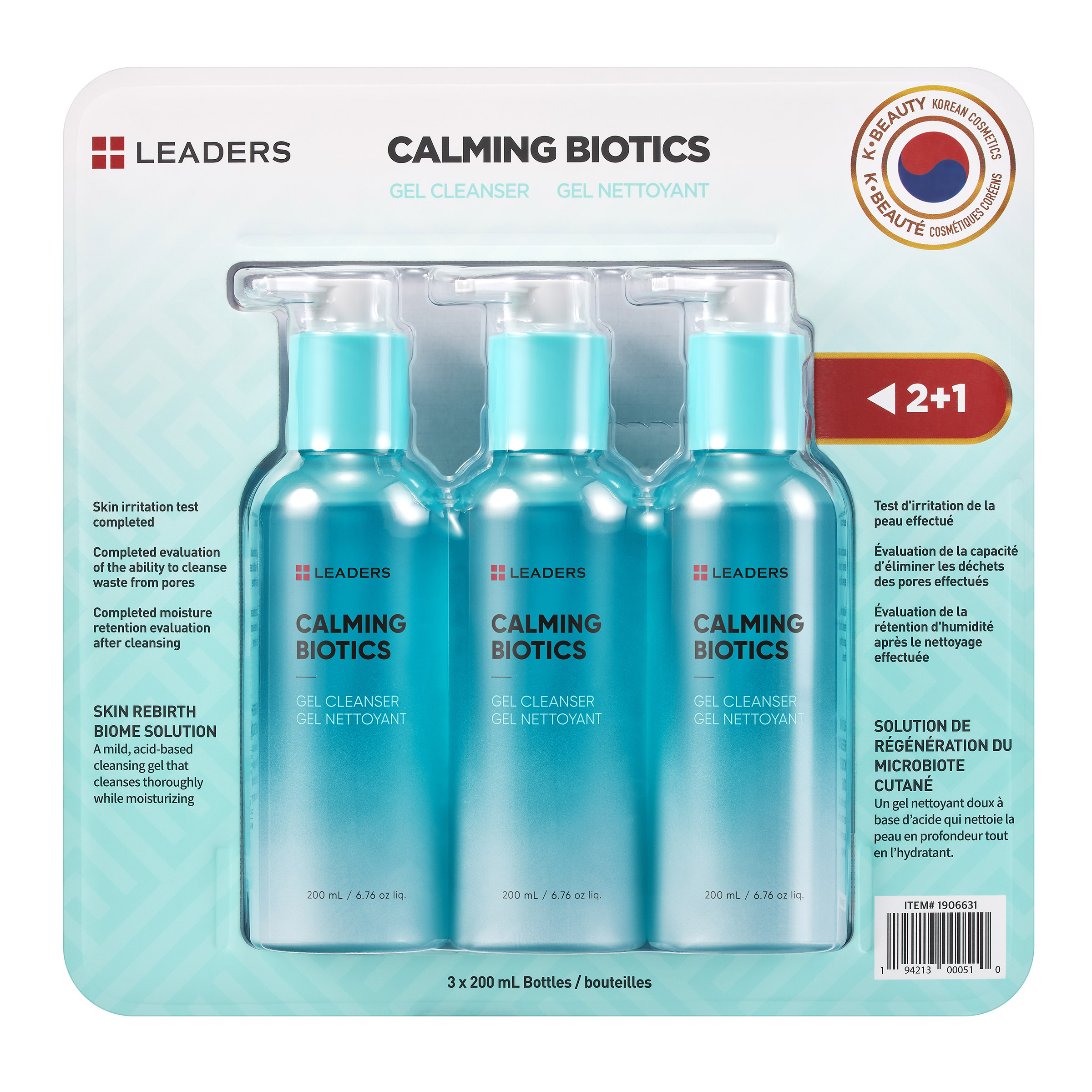 Leaders Calming Biotics Gel Cleanser, 3 x 200 mL