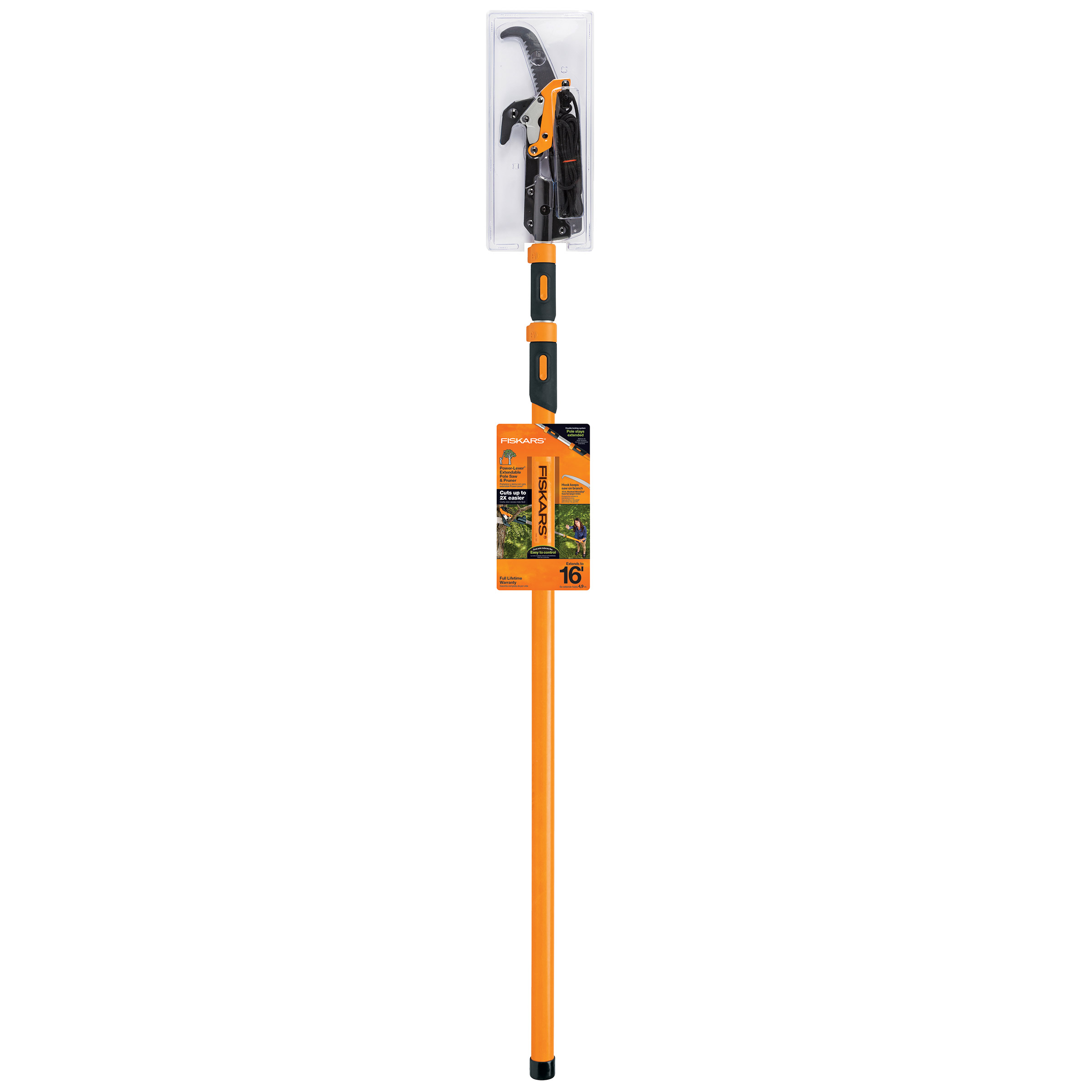 Fiskars PowerLever Extendable Pole Saw & Pruner 7’-16' with Bonus Blade and 7