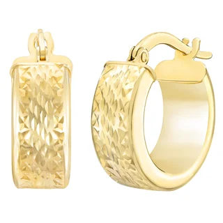 14KT YELLOW GOLD DIAMOND CUT HOOPS MADE IN ITALY