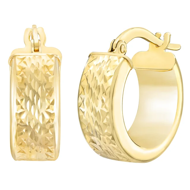 14KT YELLOW GOLD DIAMOND CUT HOOPS MADE IN ITALY