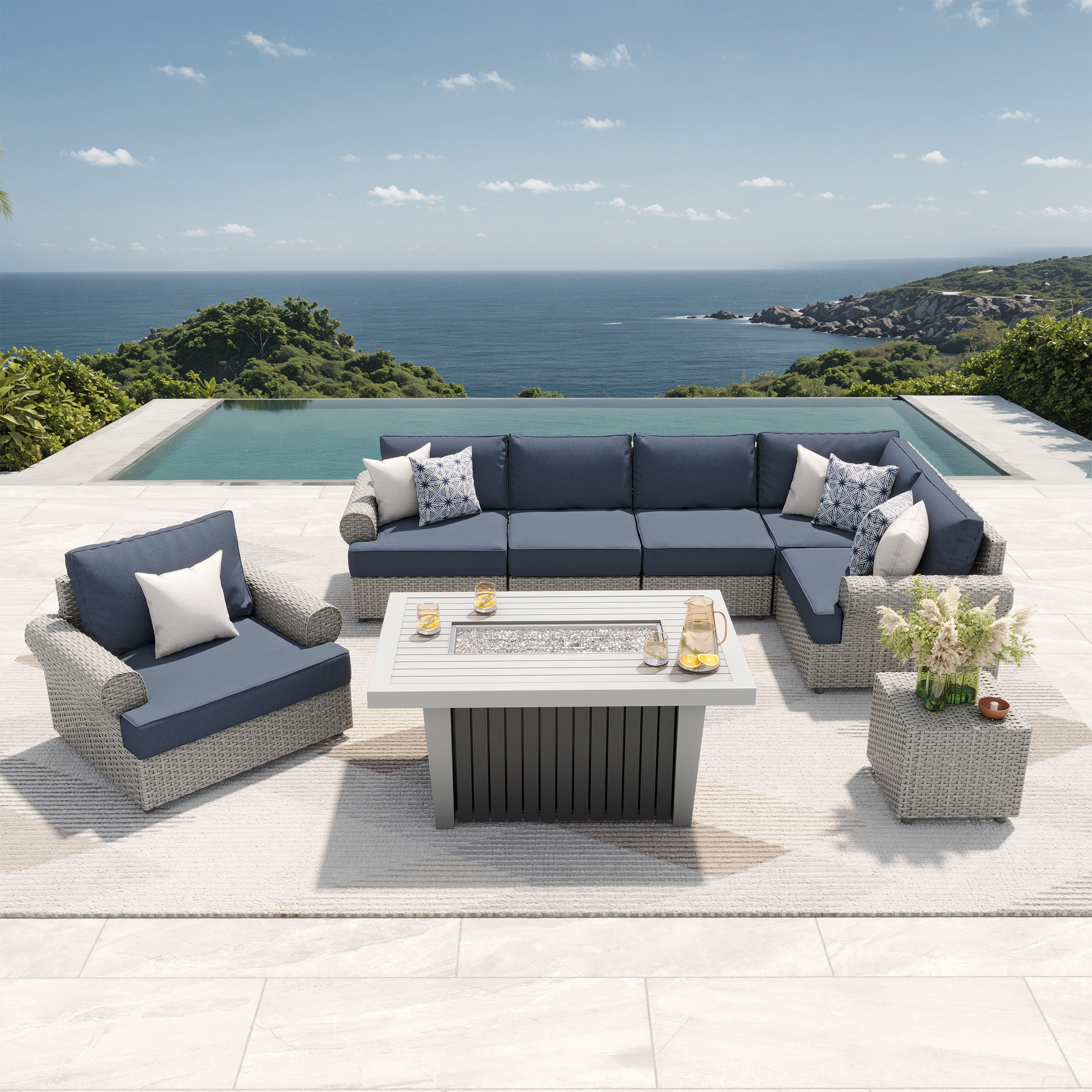 Sirio Regency 8-piece Fire Outdoor Patio Seating Set