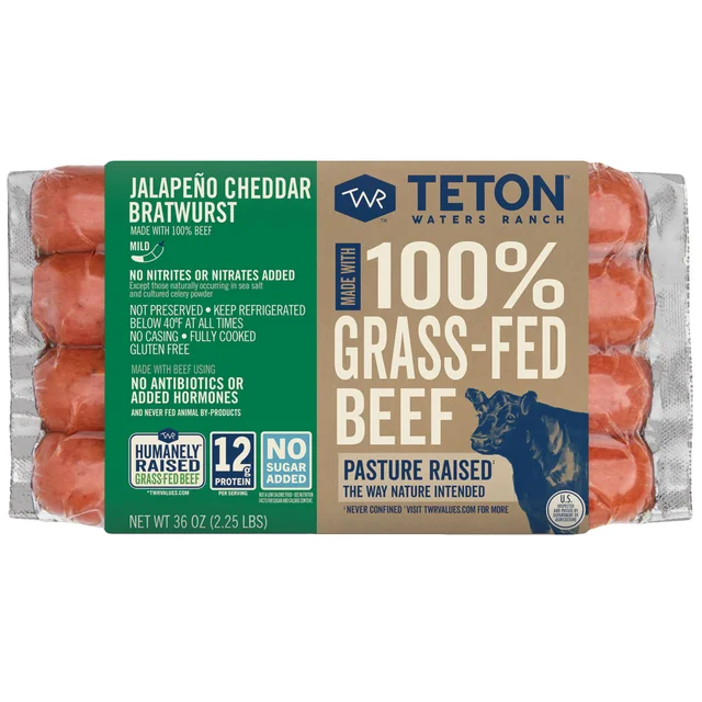 Teton Waters Ranch Beef Jalapeño Cheddar Brat, 36 oz-12-count