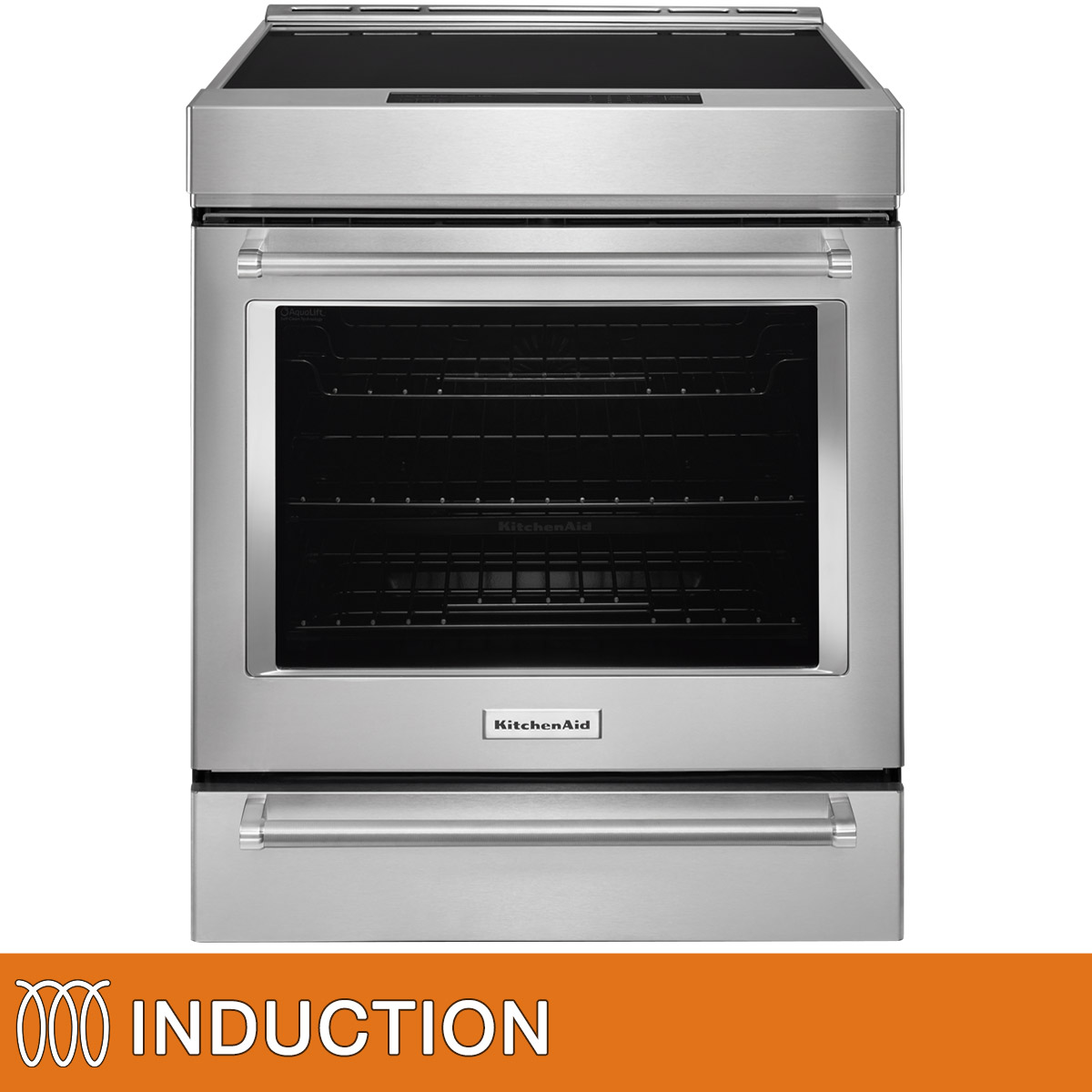 KitchenAid  - Cuisinière à 4 éléments à induction en acier inoxydable de 30 po, 6,4 pi³ avec convection véritable