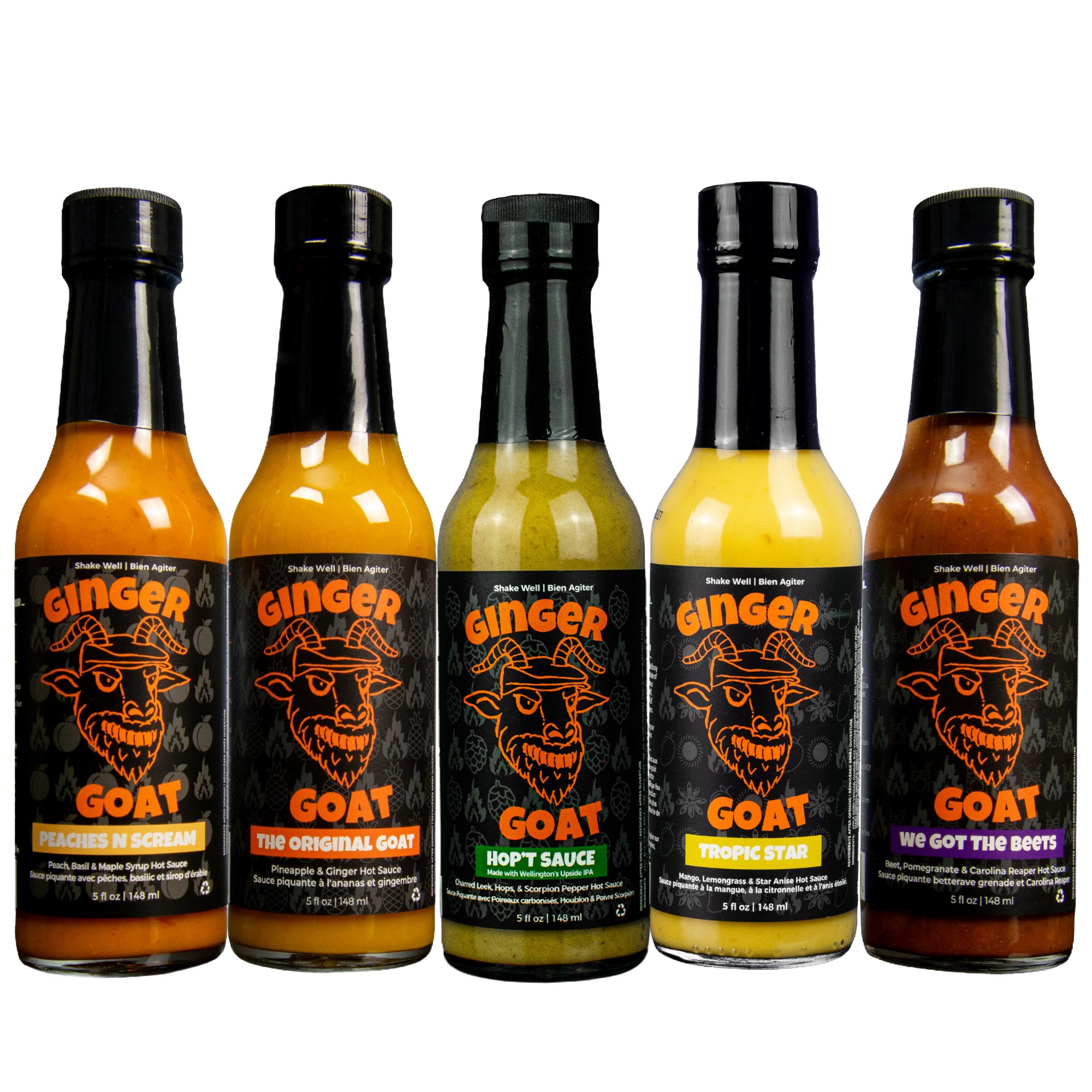 spicygem ① 【used品】 Ginger Goat Hot Sauce Variety Pack, 5 × 148 mL | Costco