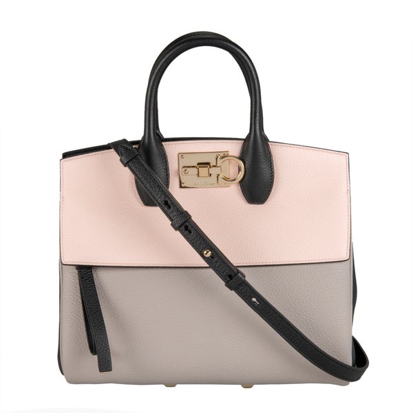 Ferragamo Studio Bag, Gray/Pink/Black | Costco Ferragamo Studio Bag, Gray/Pink/Black | Costco