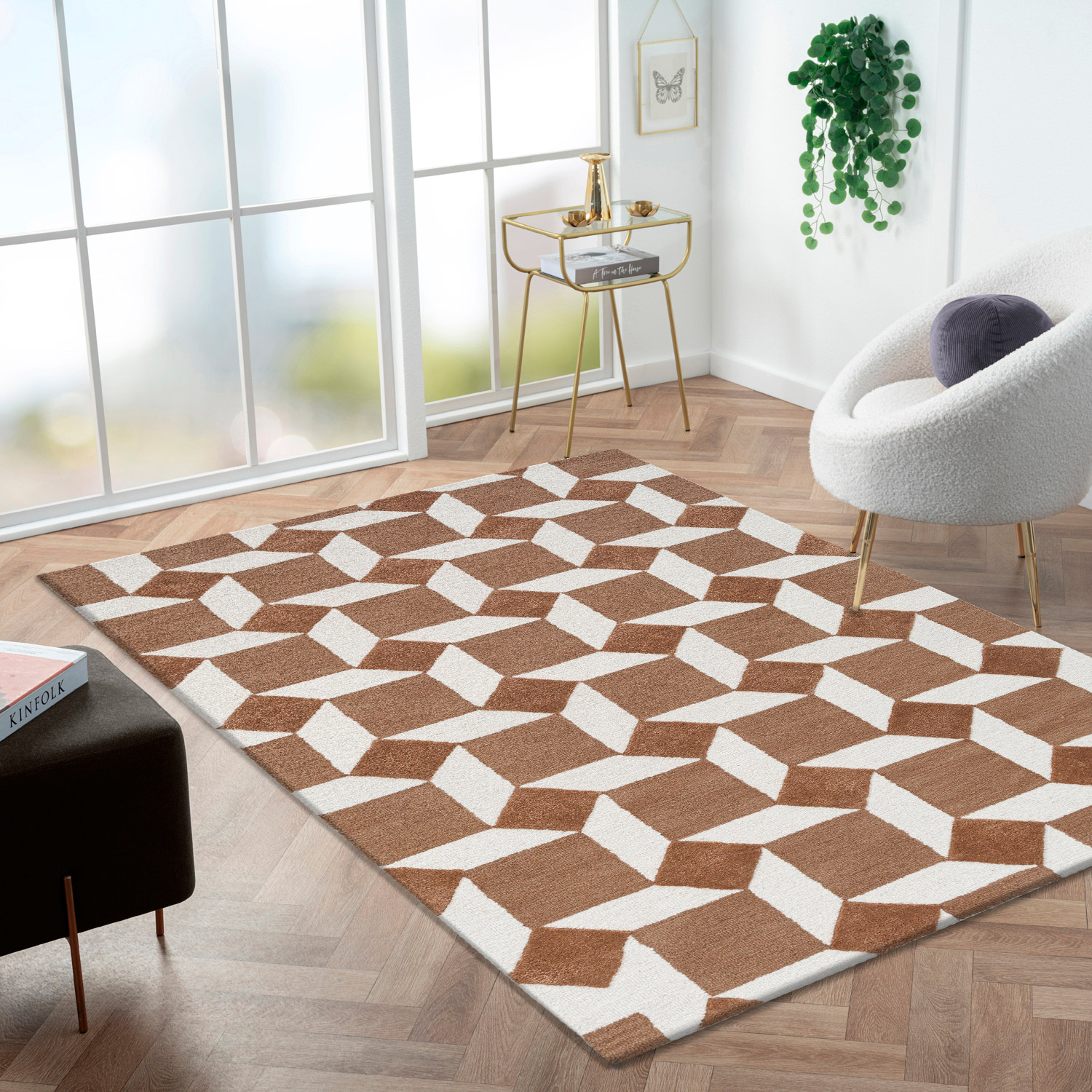 Obeetee Retro Hand Tufted Wool Area Rug  Nova Rust