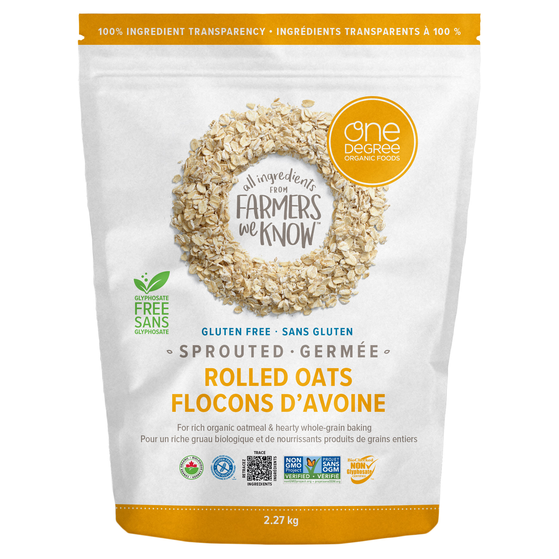 One Degree Organic Sprouted Rolled Oats, 2.27kg