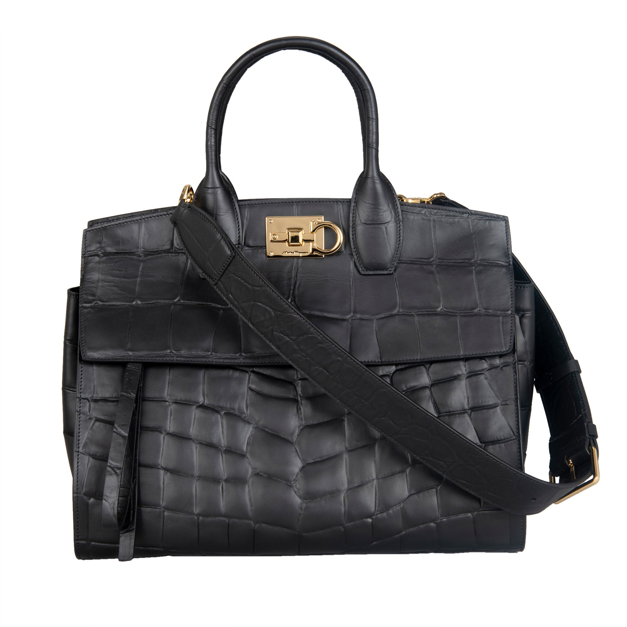 Ferragamo The Studio Croc Emb, Black | Costco