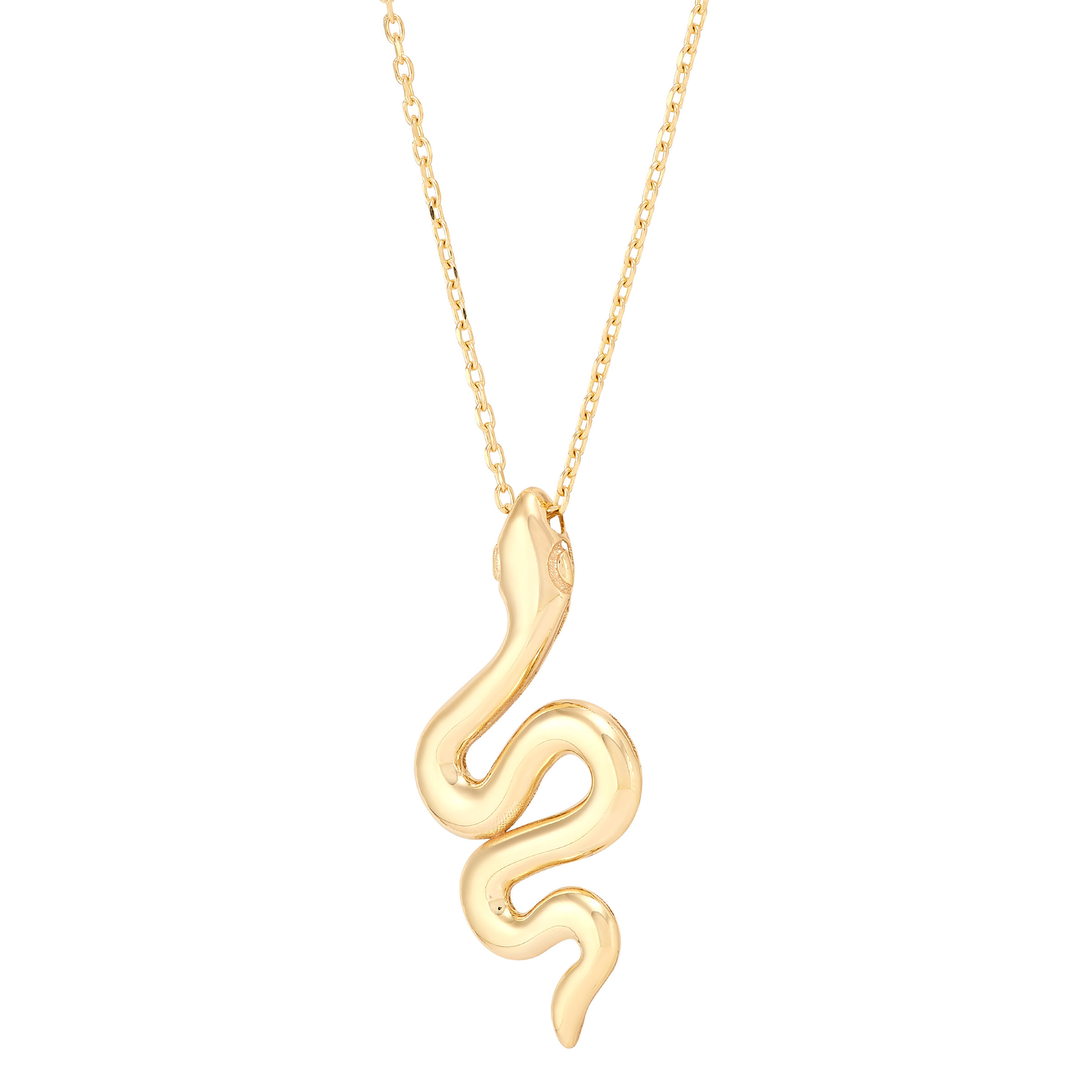 High Polish Snake Pendant Necklace in Yellow Gold