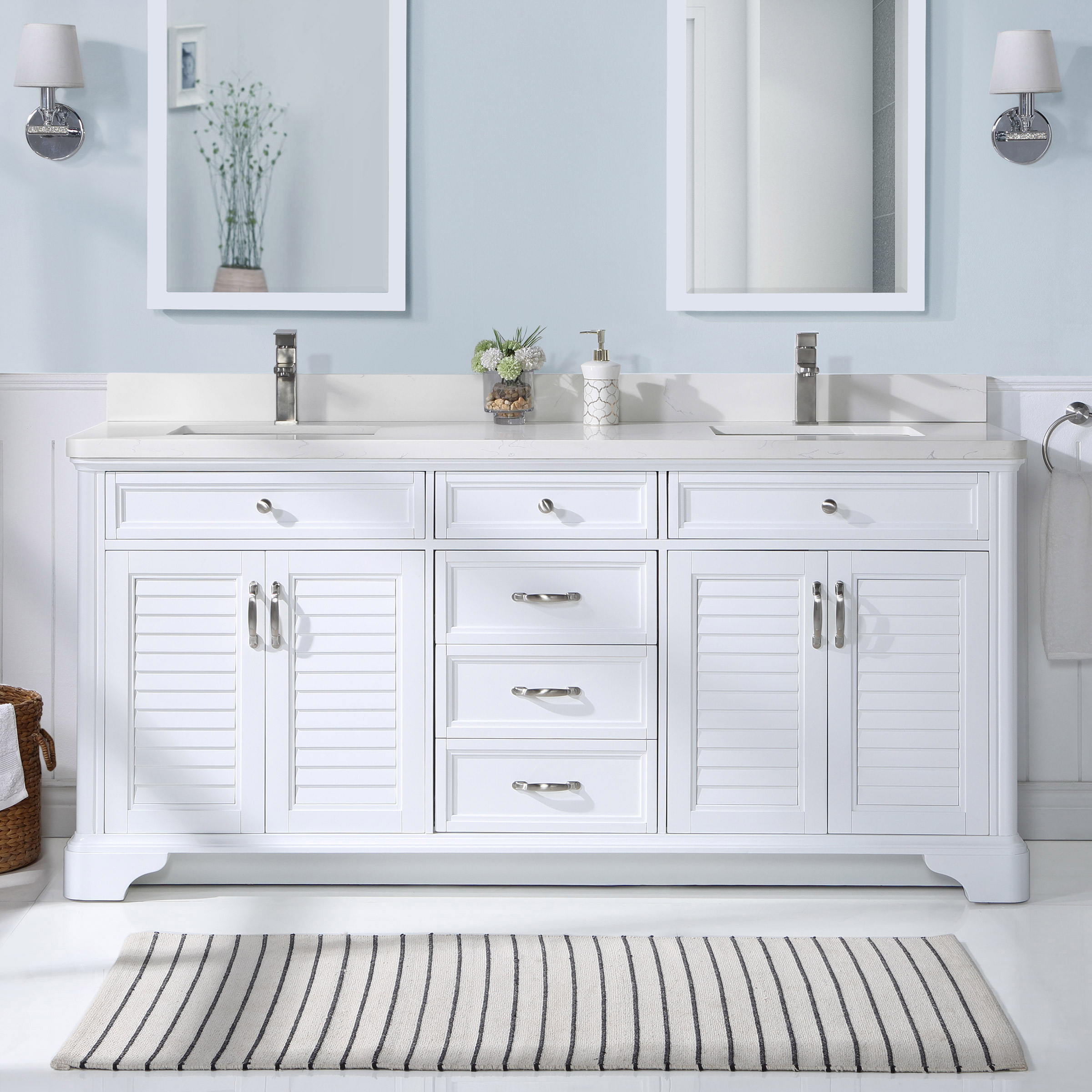 Northridge Home Augusta 72 in. Double Bathroom Vanity with Louvered Reversible Door