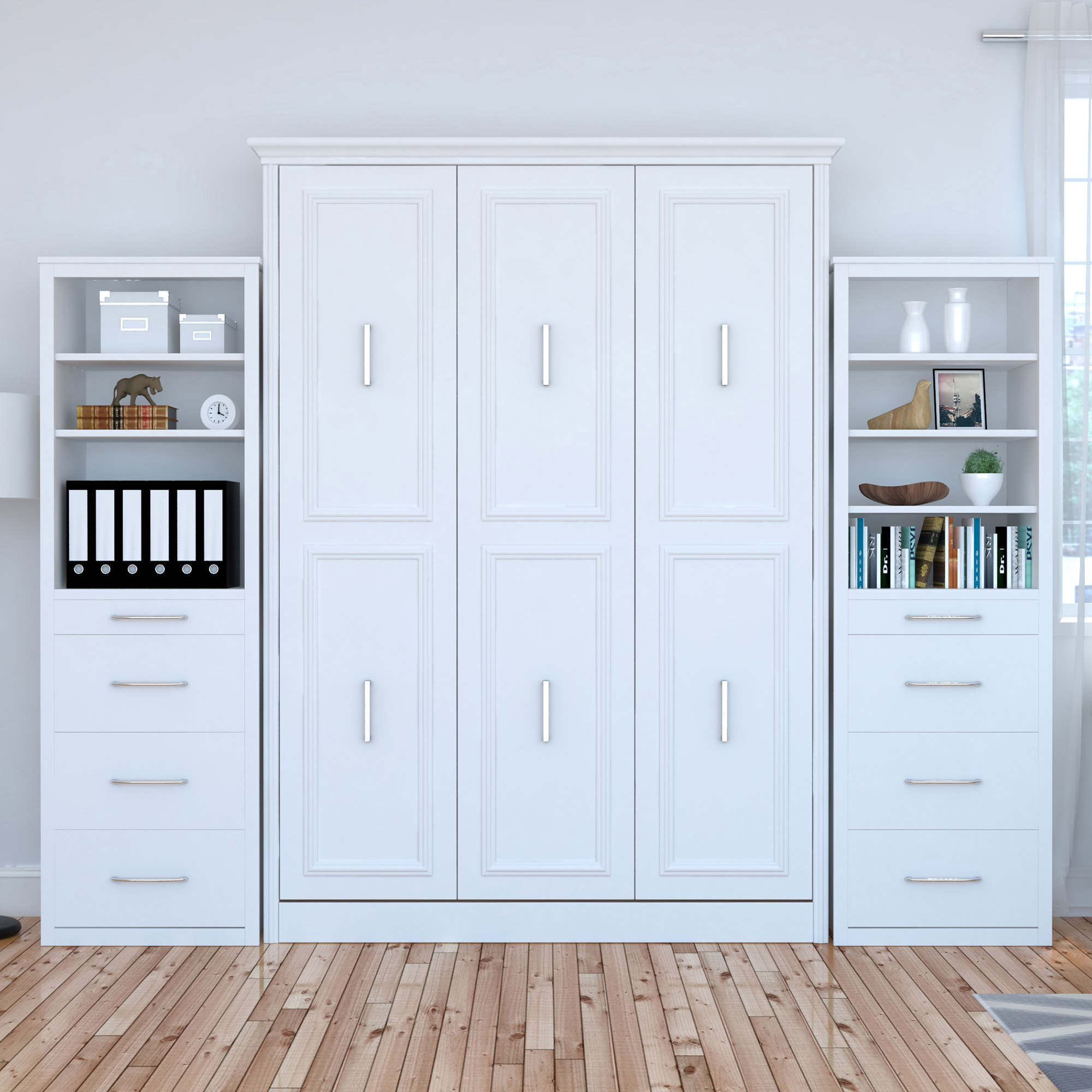 Bed & Room Porter Queen Portrait Wall Bed with Two Side Towers