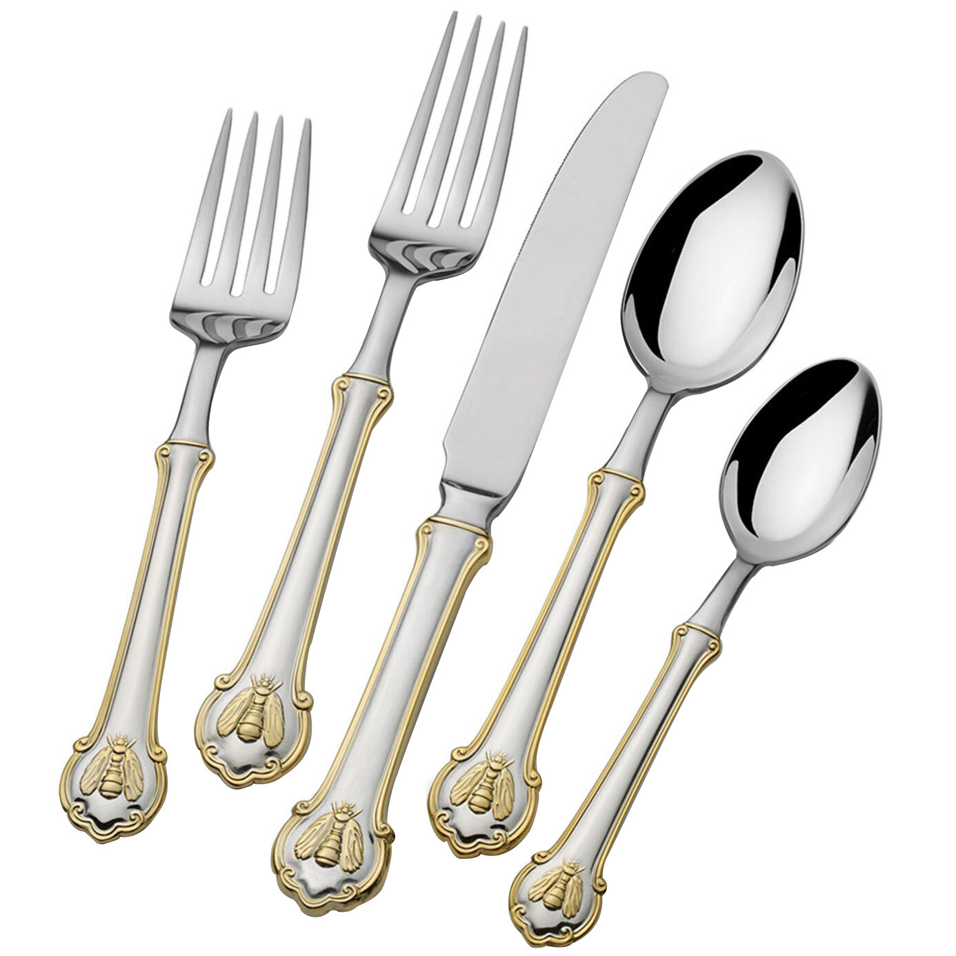 Wallace Napoleon Bee 24kt Gold Accent 18/10 Stainless Steel 45-piece Flatware Set