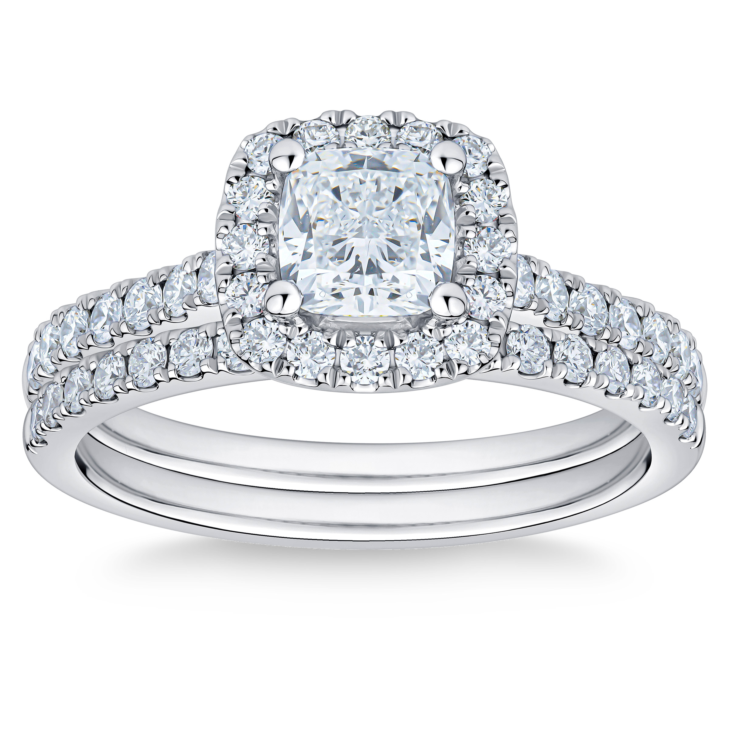 Cushion Cut and Round Brilliant Diamond Halo Wedding Set (1.30 ctw)