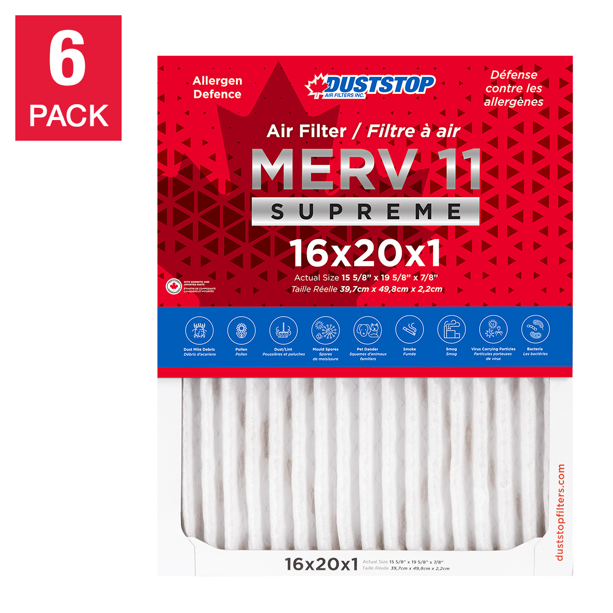 Duststop MERV 11 Premium Pleated Furnace Filter, 6-pack