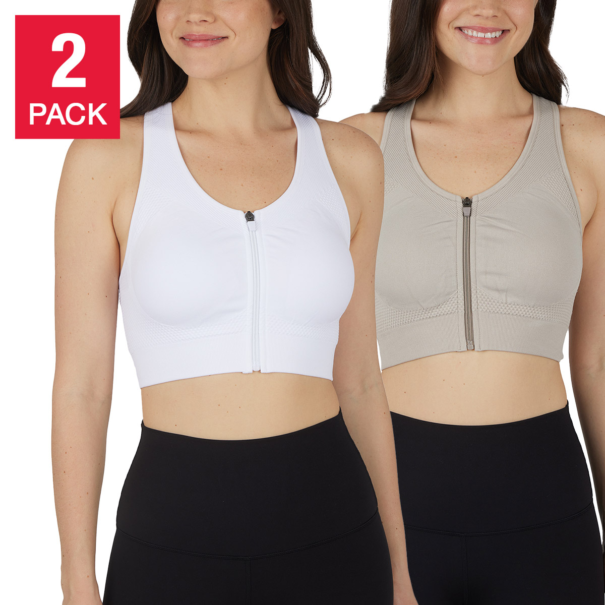 Reflex Women's Seamless Front Zip Sports Bra, 2-pack
