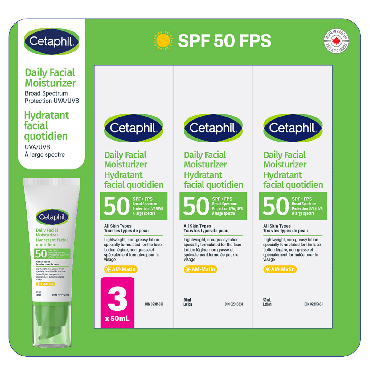 Cetaphil Daily Facial Moisturizer SPF 50, 3 x 50 mL