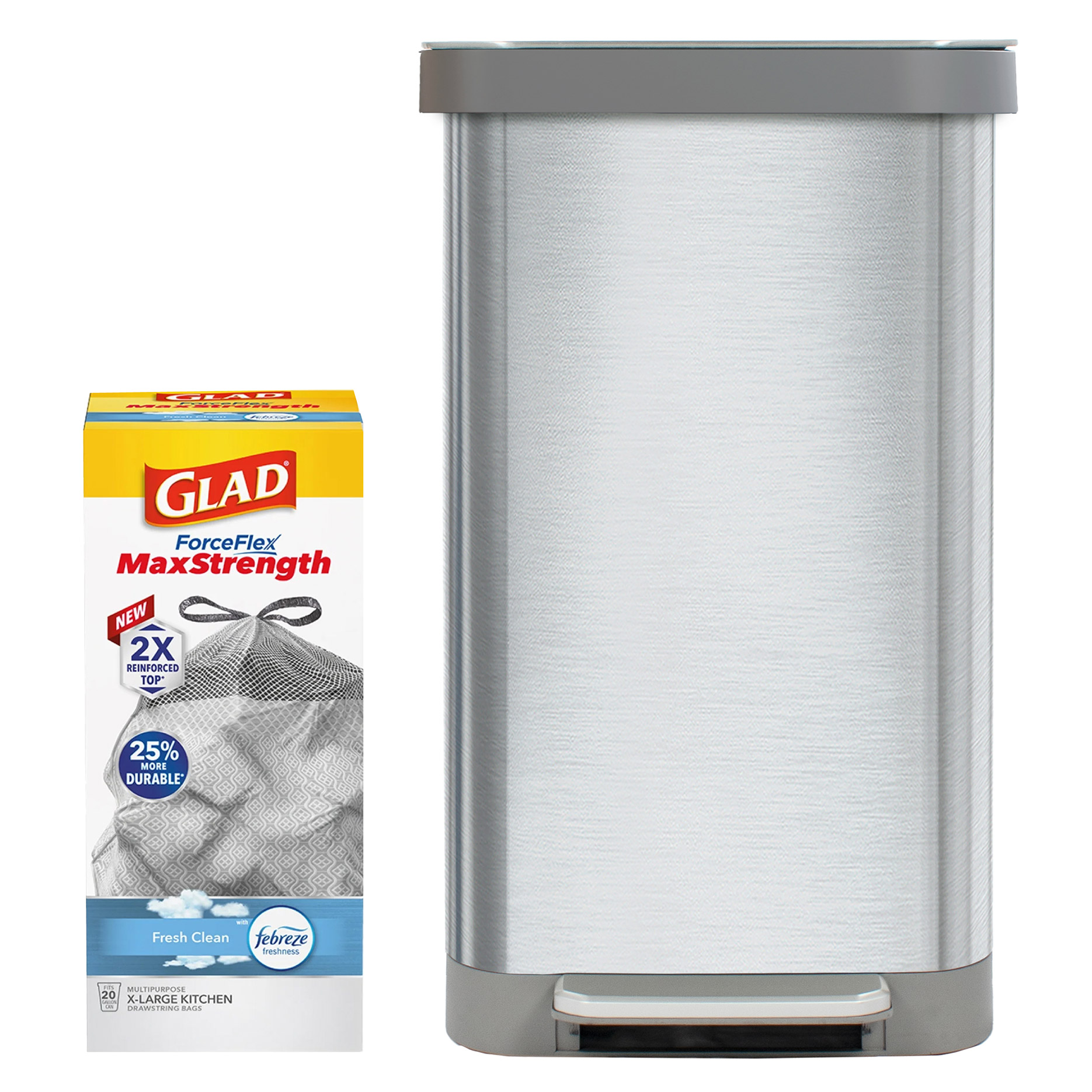 Glad Stainless Steel Trash Can and Bag Bundle