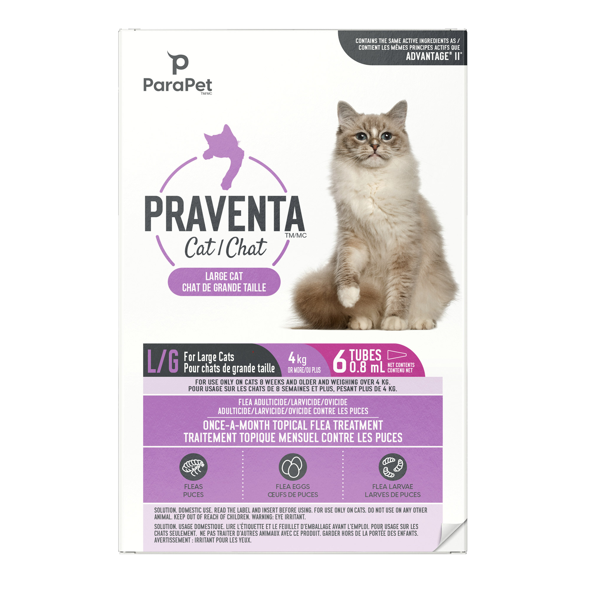Parapet Praventa Flea Protection for Large Cats over 4kg, 6 Tubes