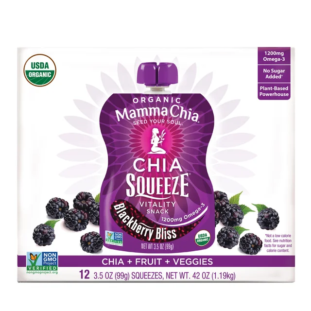 Mamma Chia Organic Chia Squeeze, Blackberry Bliss, 3.5 oz, 12-count