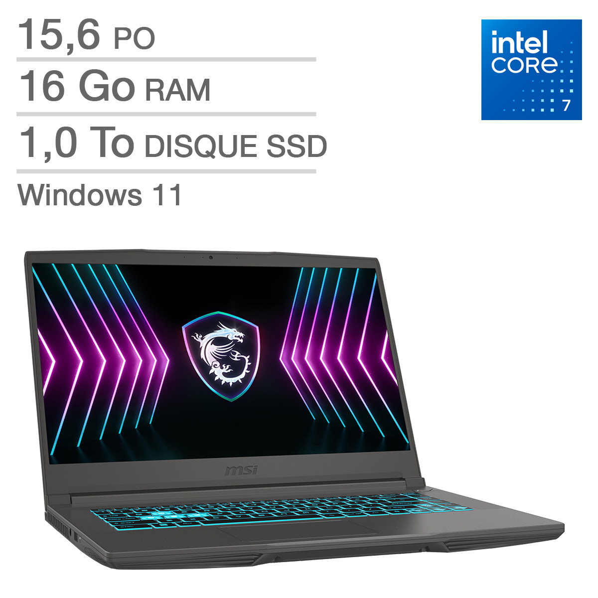 MSI Thin 15 B2R - Ordinateur portable de jeux de 15,6 po, Intel Core 7 240H - 16 Go RAM, 1 To SSD, NVIDIA GeForce RTX 4050 de 6 Go