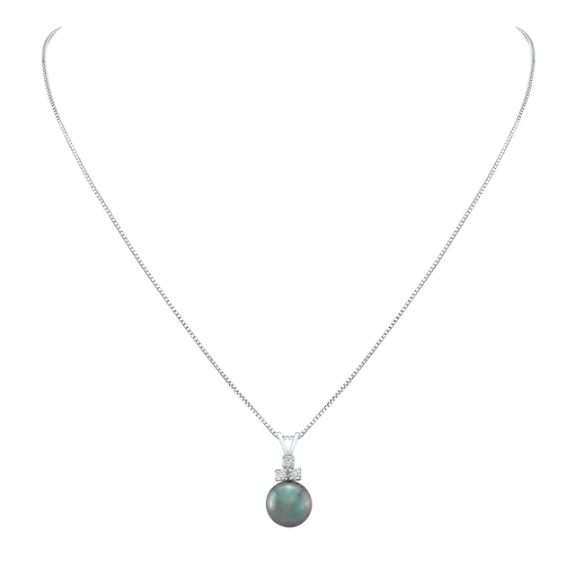 Tahitian Cultured 9-10mm Pearl & Diamond 14kt White Gold Pendant