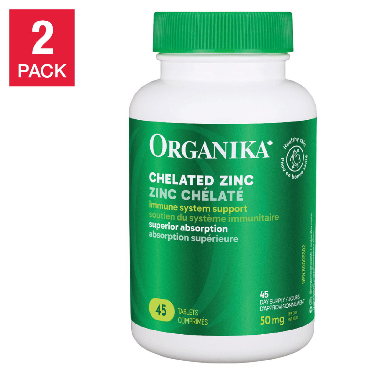 Organika Chelated Zinc 50 mg - 2 x 45 Tablets