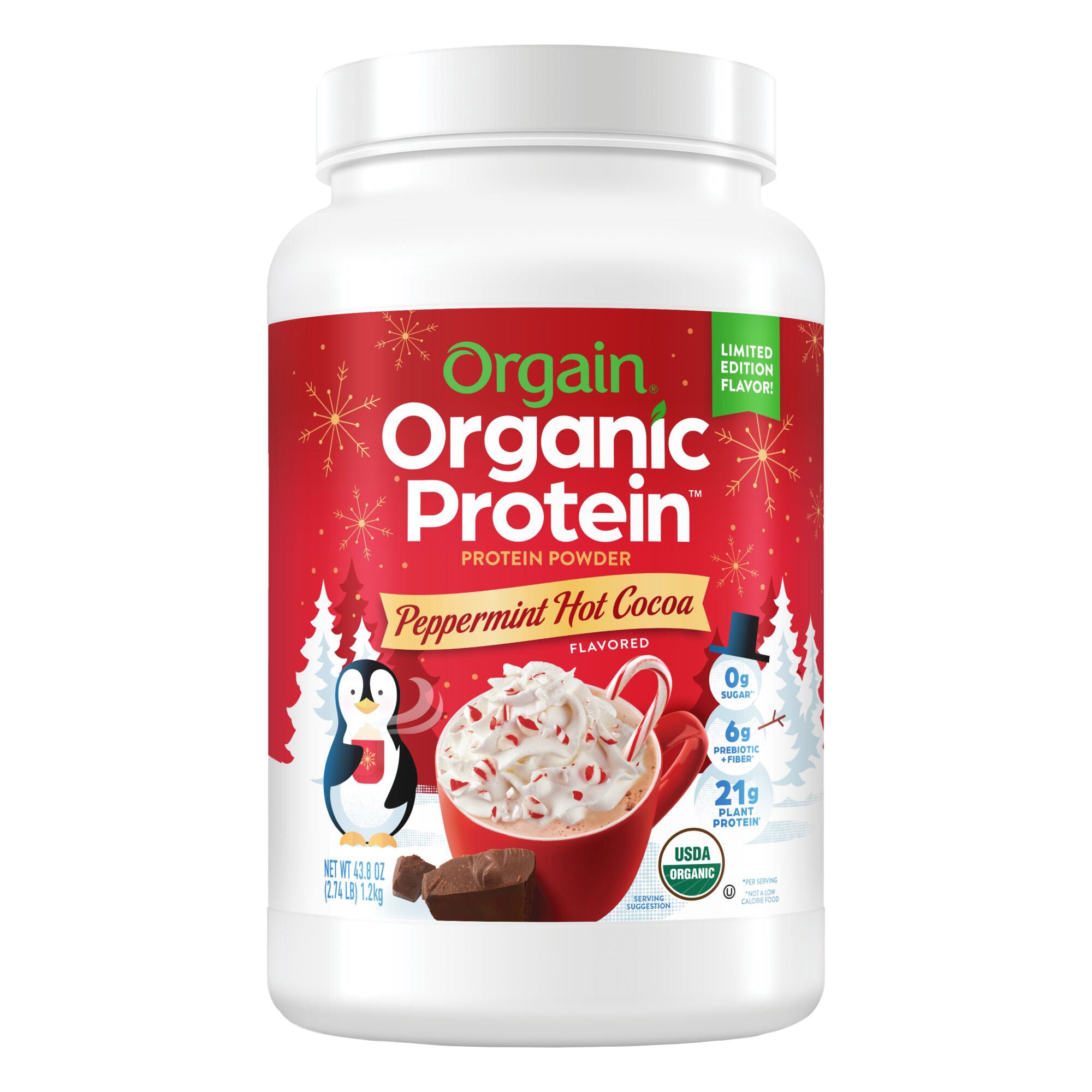 Orgain Organic Protein Powder, Peppermint Hot Cocoa, 2.74 lbs | Costco