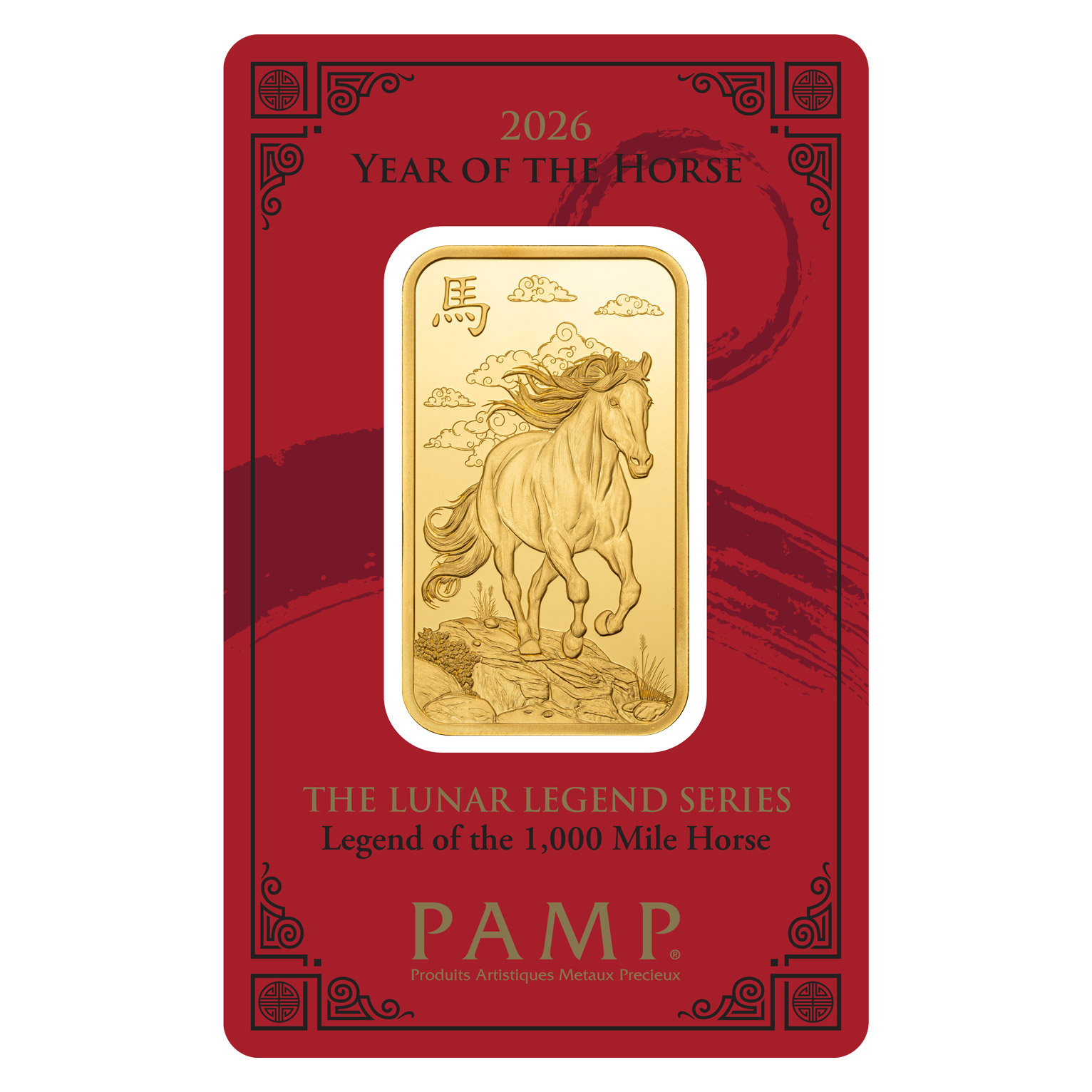 1 oz Gold Bar PAMP Lunar New Year Horse (New In Assay)