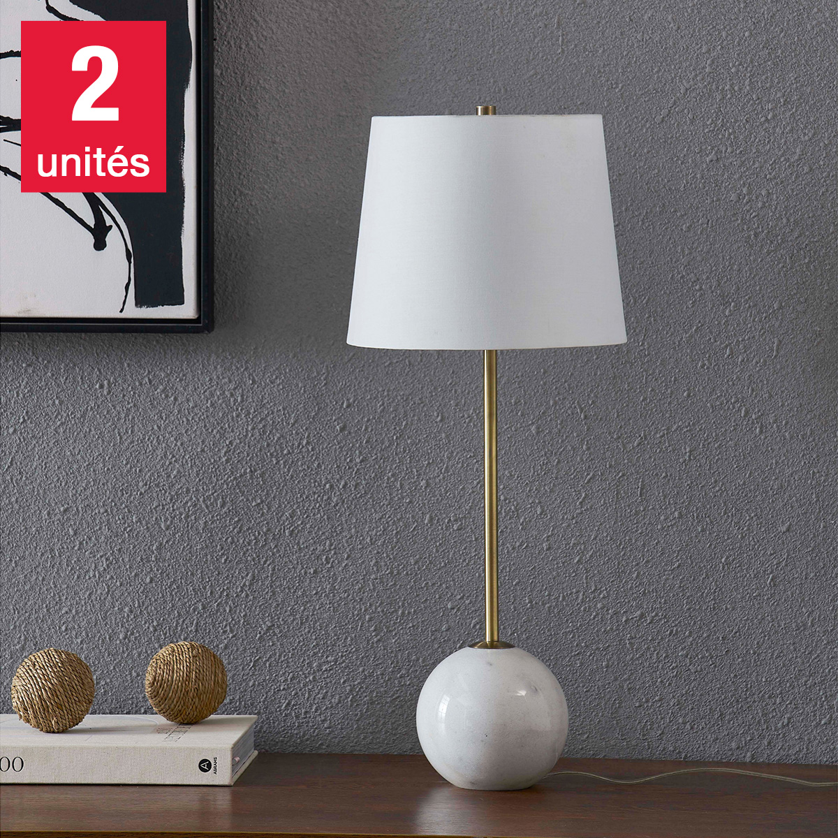 Naomi - Ensemble de 2 lampes de table en marbre et en fer