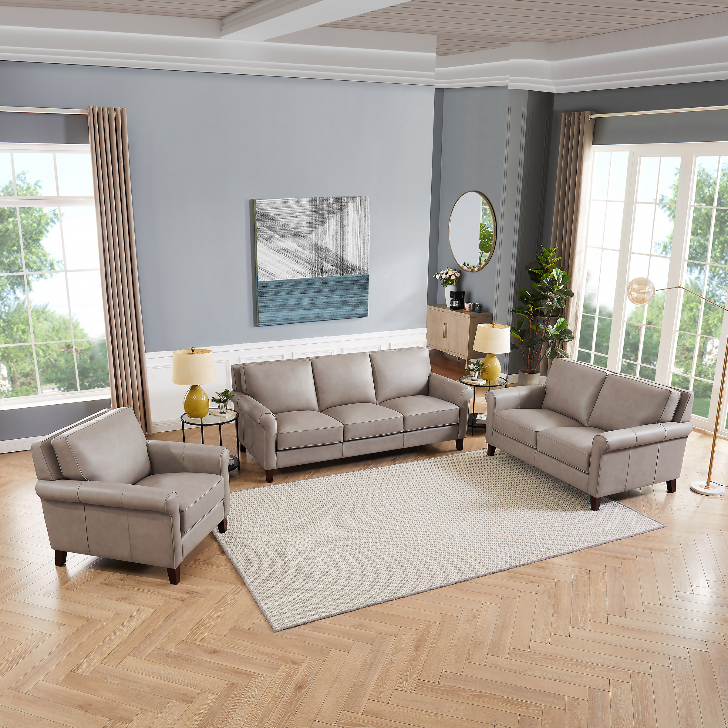 Prospera Home Larsen Top-grain Leather Sofa, Loveseat and Chair